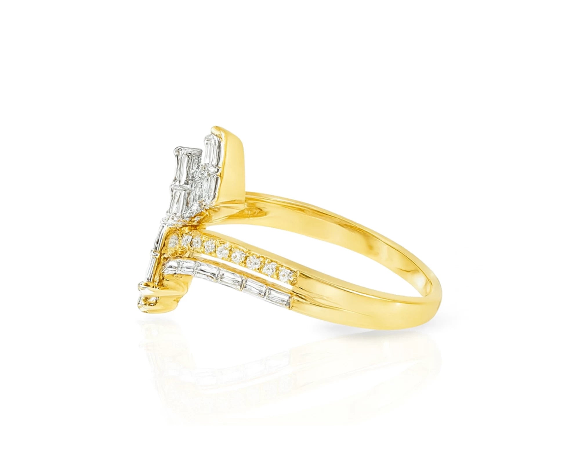 14k Gold Diamond Bypass Ring with Dual Emerald-Cut 0.85ct – lifestyle 1035