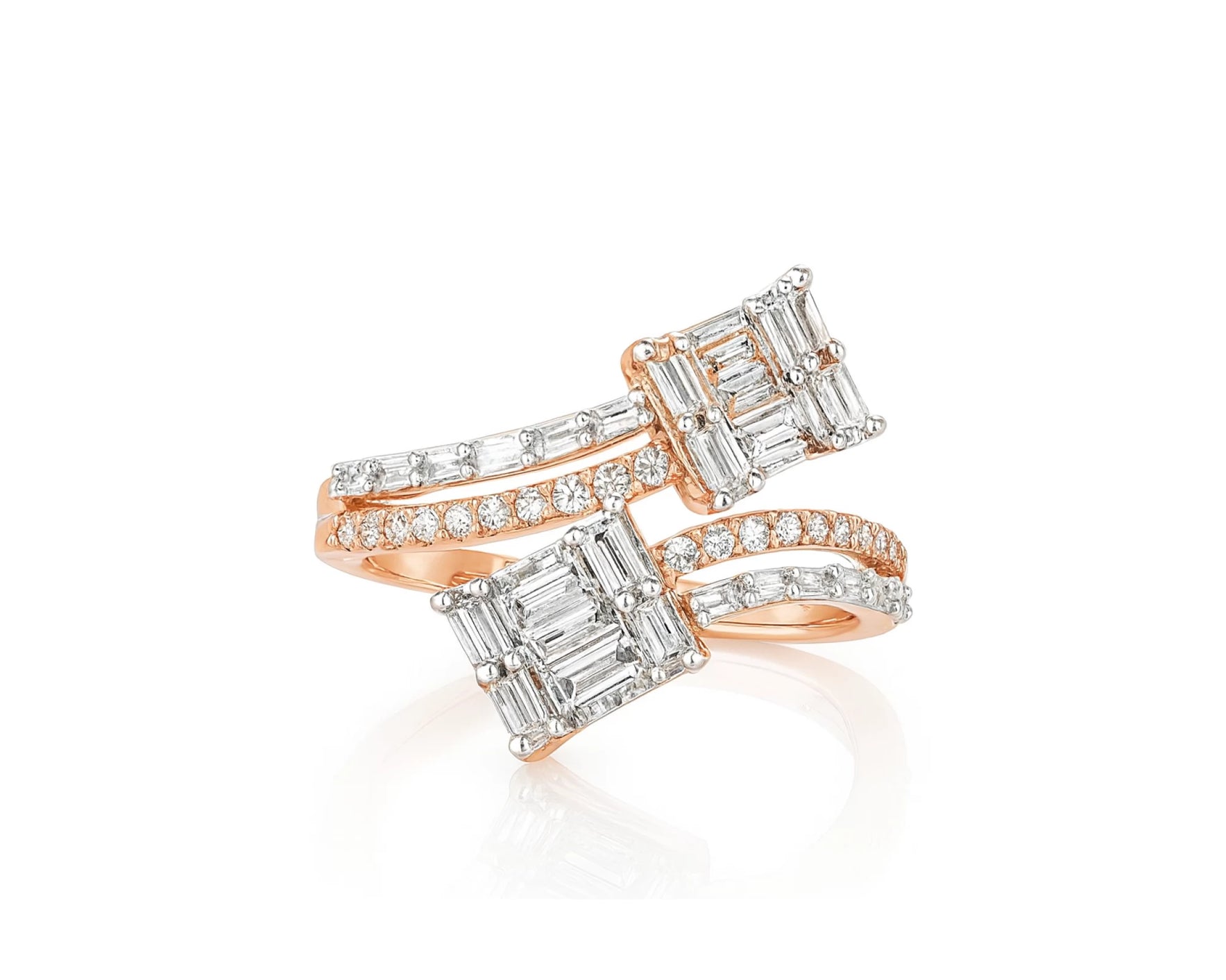 14k Gold Diamond Bypass Ring with Dual Emerald-Cut 0.85ct – lifestyle 1037