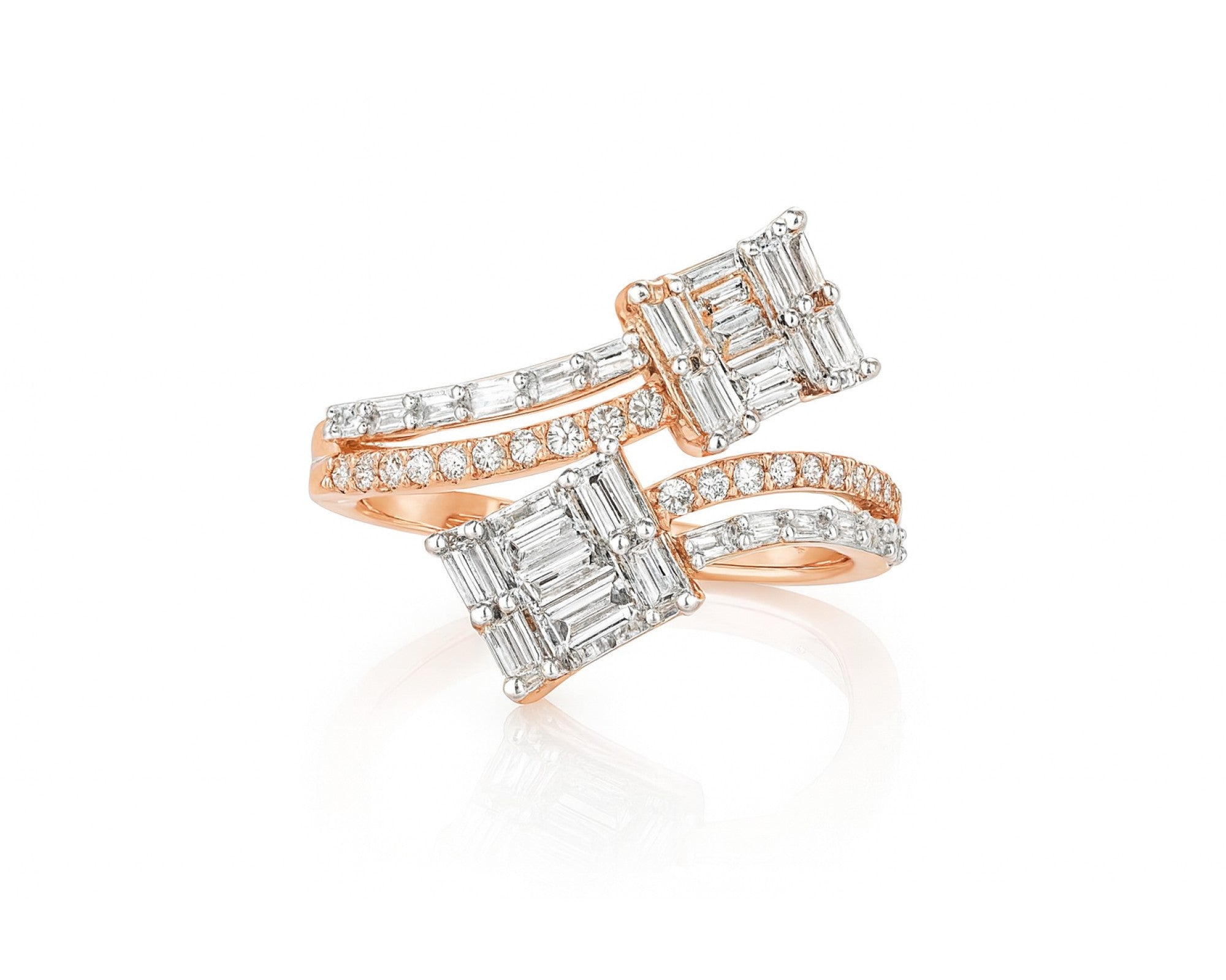 14k Gold Diamond Bypass Ring with Dual Emerald-Cut 0.85ct – lifestyle 1037