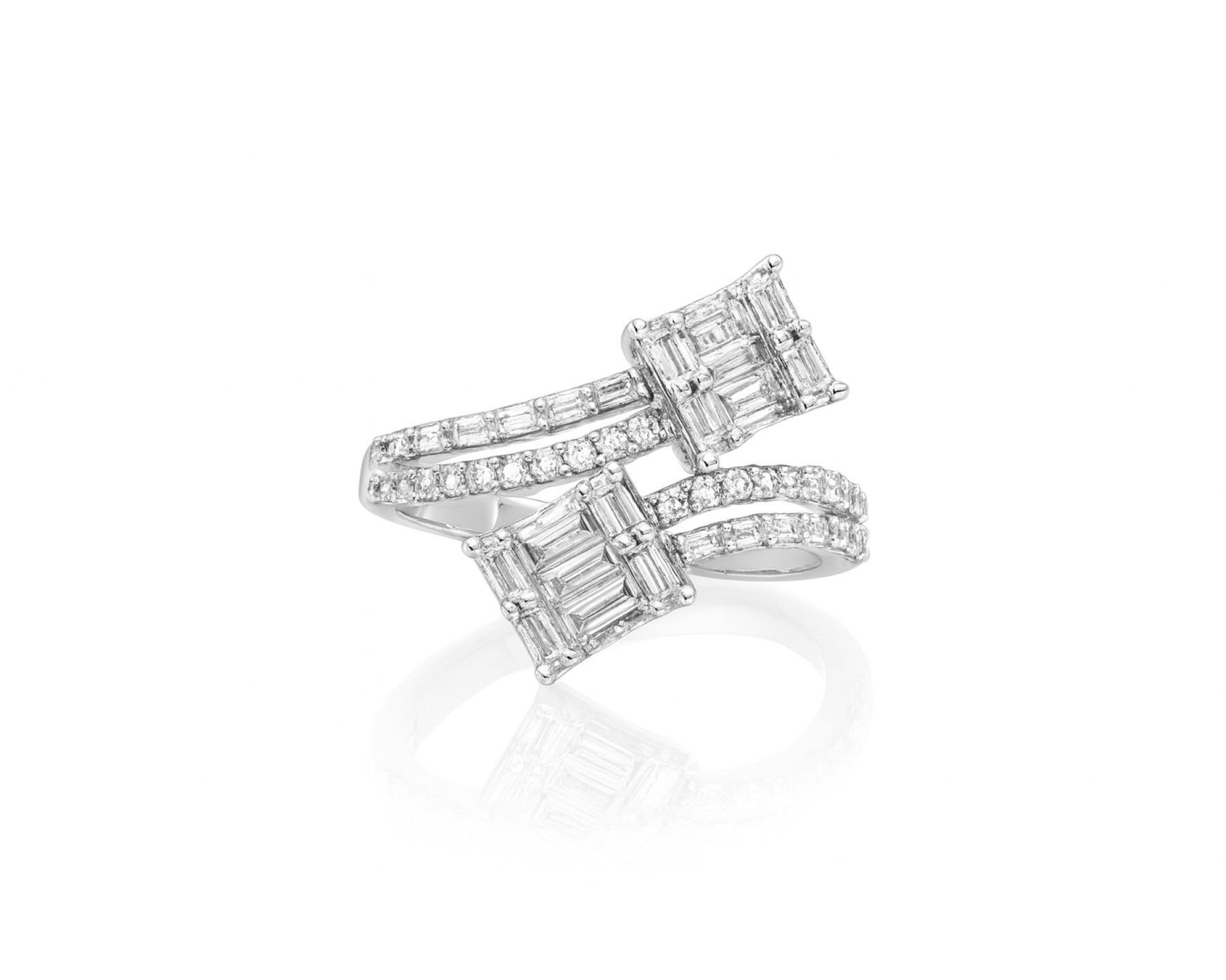 14k Gold Diamond Bypass Ring with Dual Emerald-Cut 0.85ct – lifestyle 1038