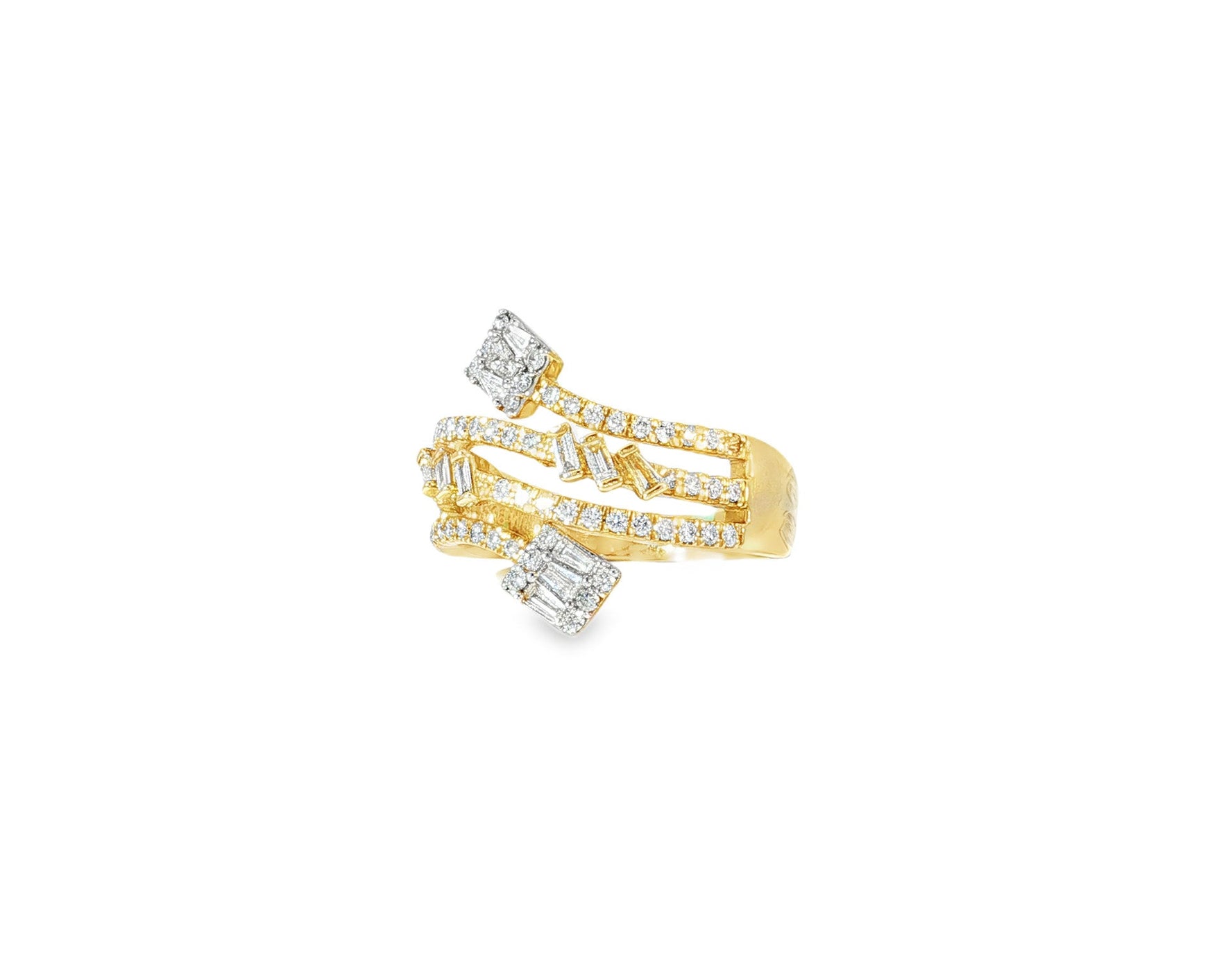 14k Gold Diamond Bypass Ring with Square Cluster & Baguette 0.75ct - AVI THE JEWELER