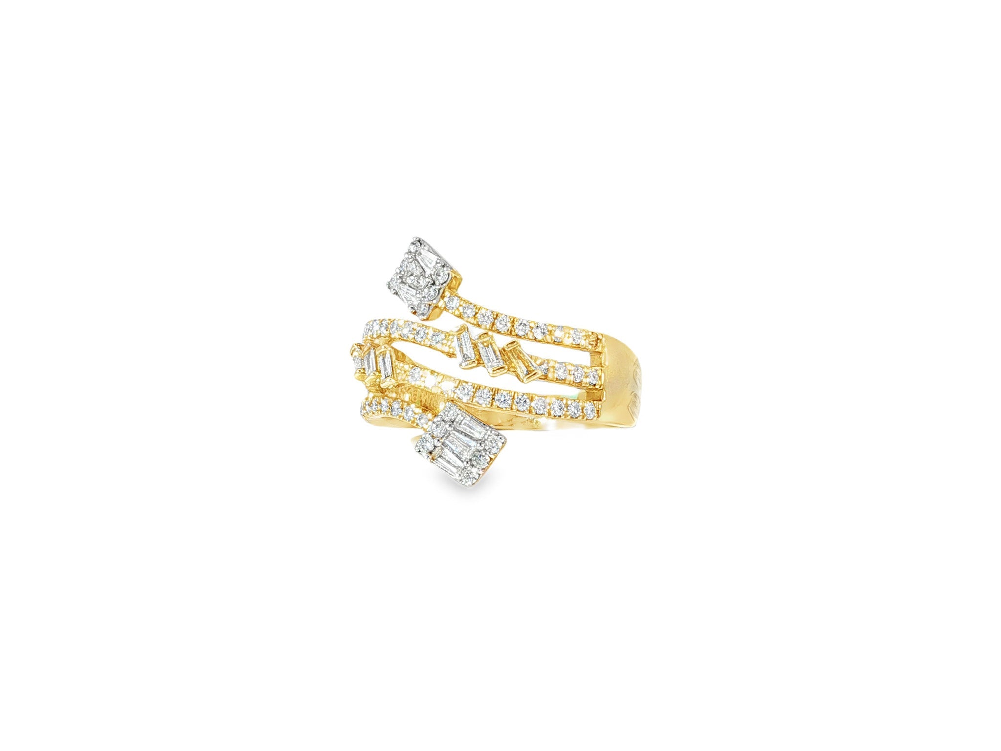 14k Gold Diamond Bypass Ring with Square Cluster & Baguette 0.75ct - AVI THE JEWELER