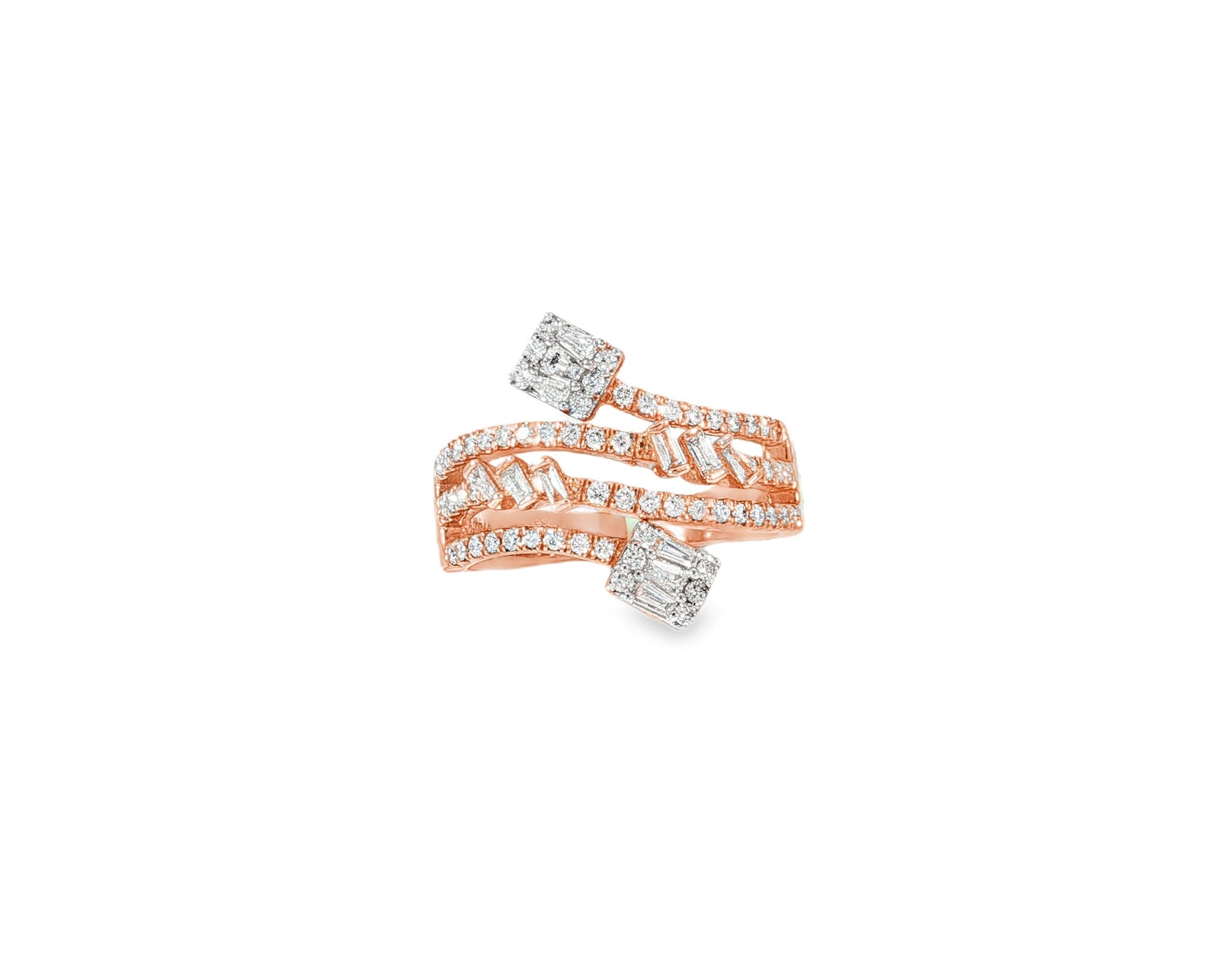 14k Gold Diamond Bypass Ring with Square Cluster & Baguette 0.75ct - AVI THE JEWELER