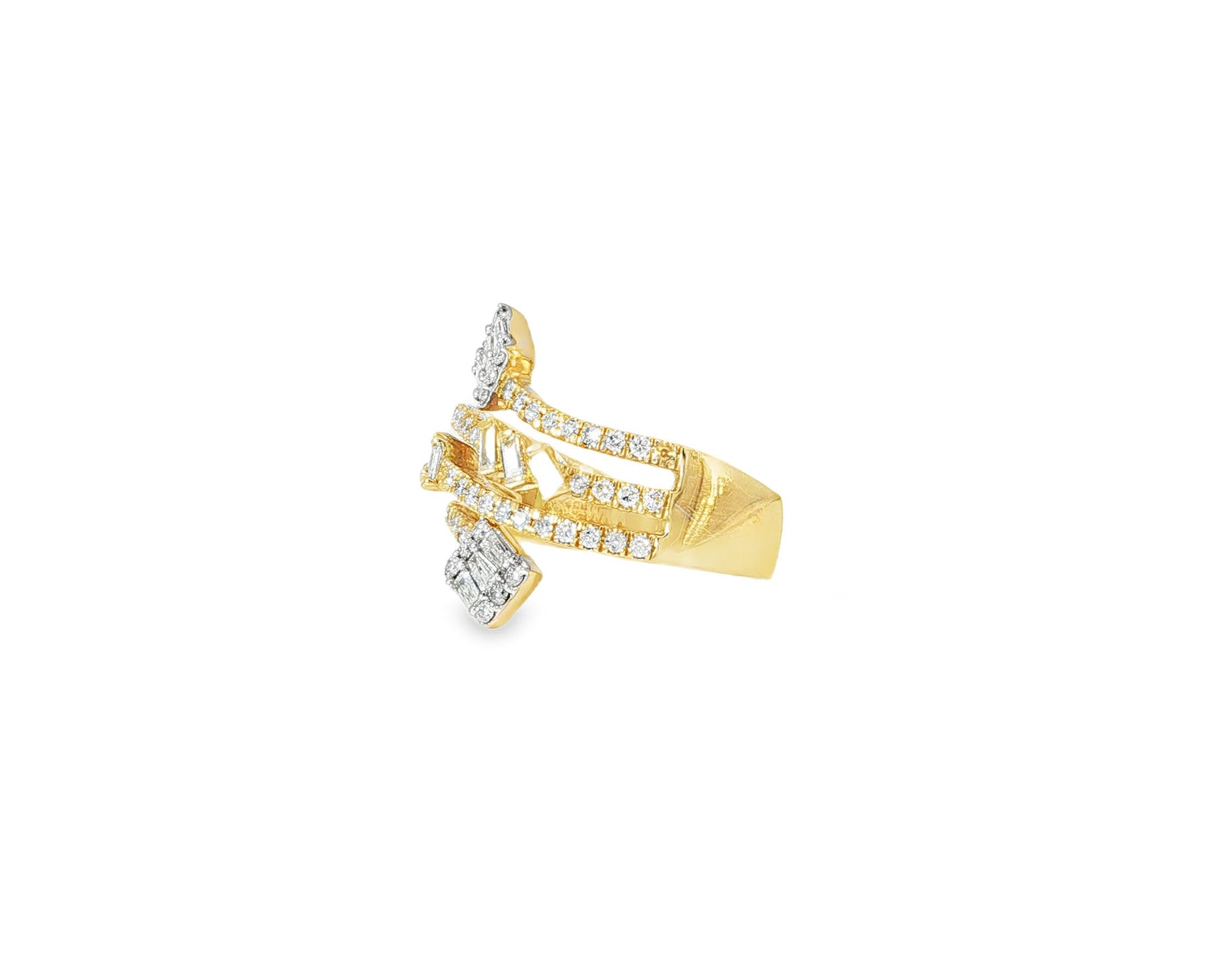 14k Gold Diamond Bypass Ring with Square Cluster & Baguette 0.75ct - AVI THE JEWELER
