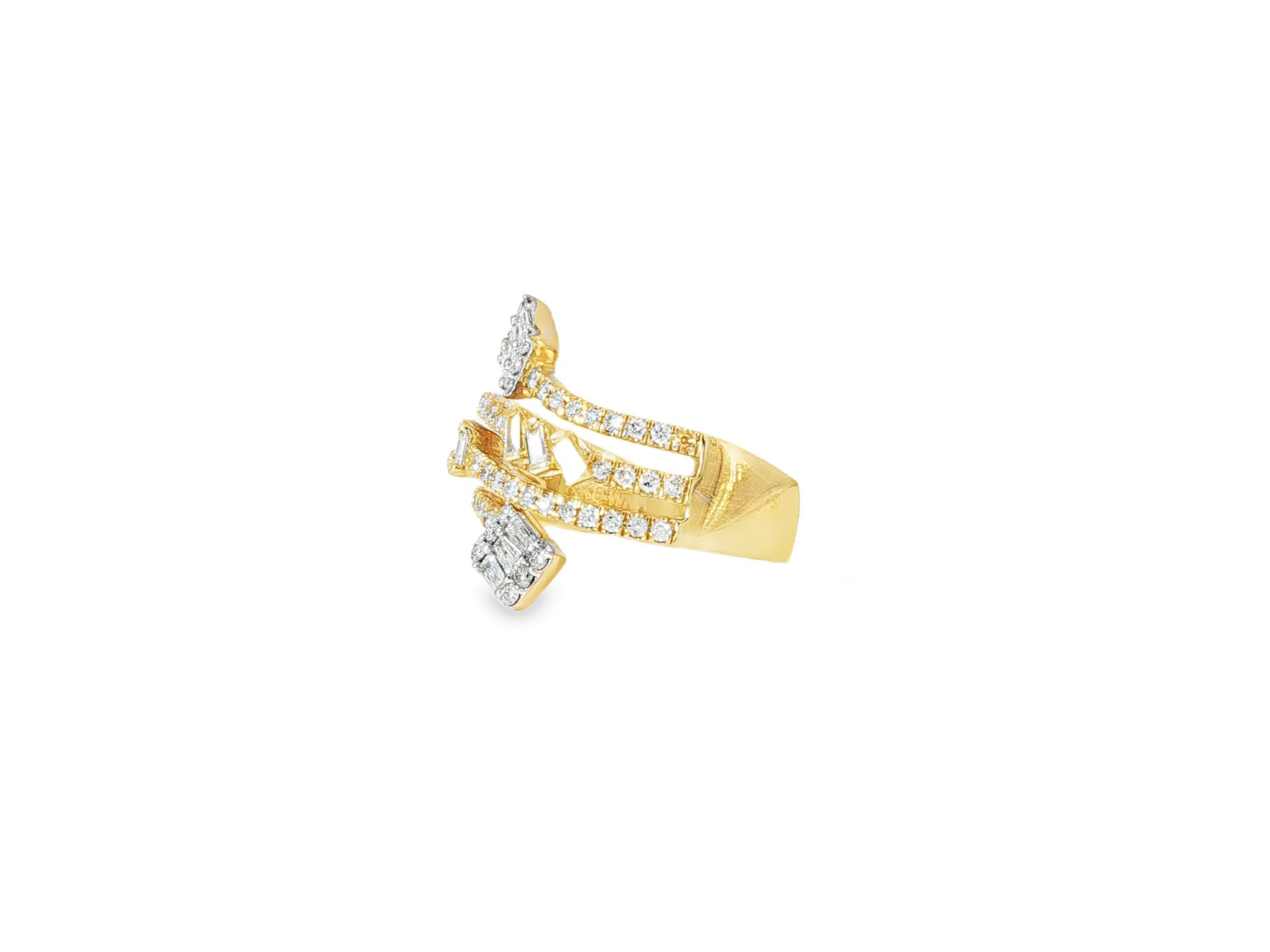 14k Gold Diamond Bypass Ring with Square Cluster & Baguette 0.75ct - AVI THE JEWELER