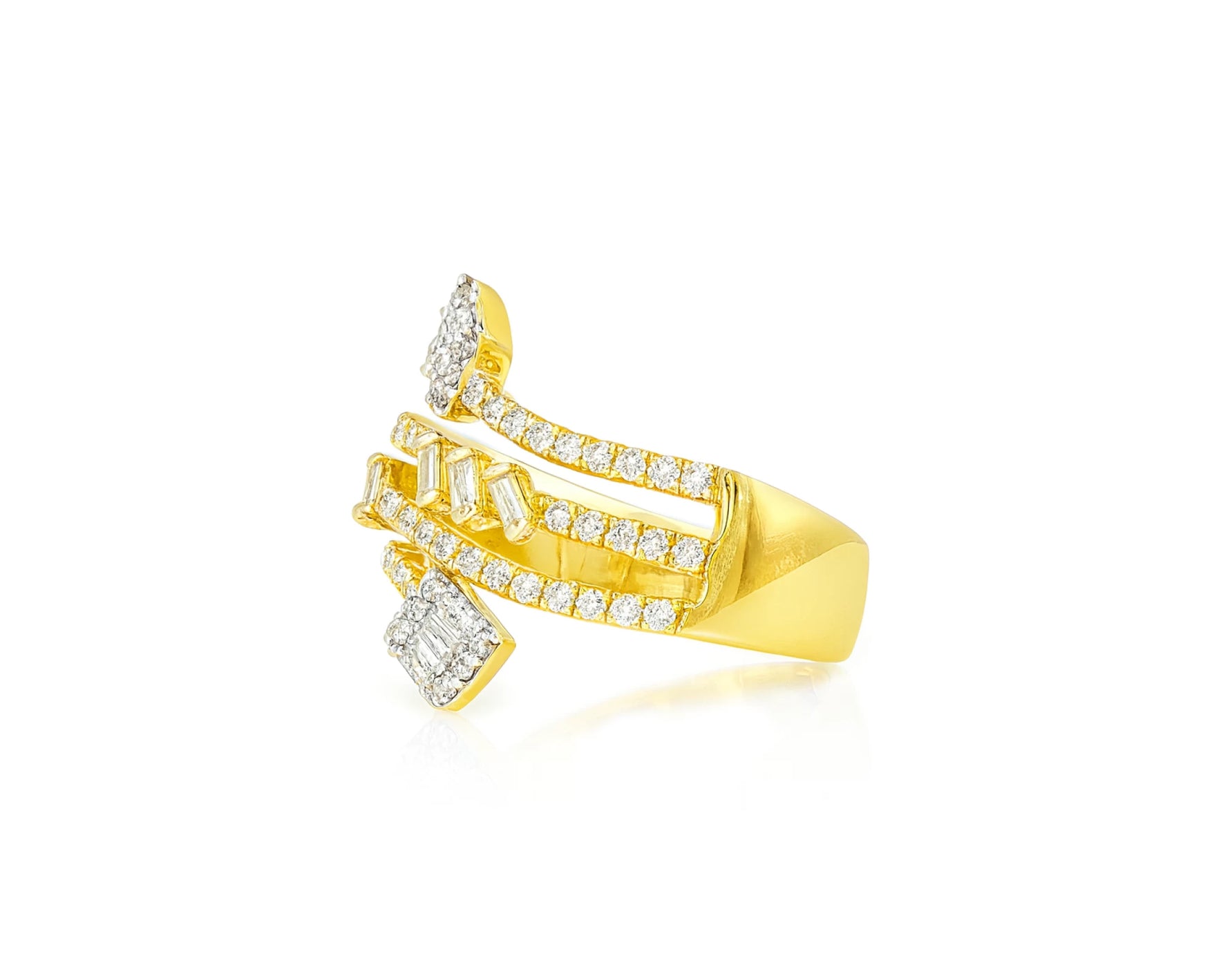 14k Gold Diamond Bypass Ring with Square Cluster & Baguette 0.75ct – lifestyle 1022
