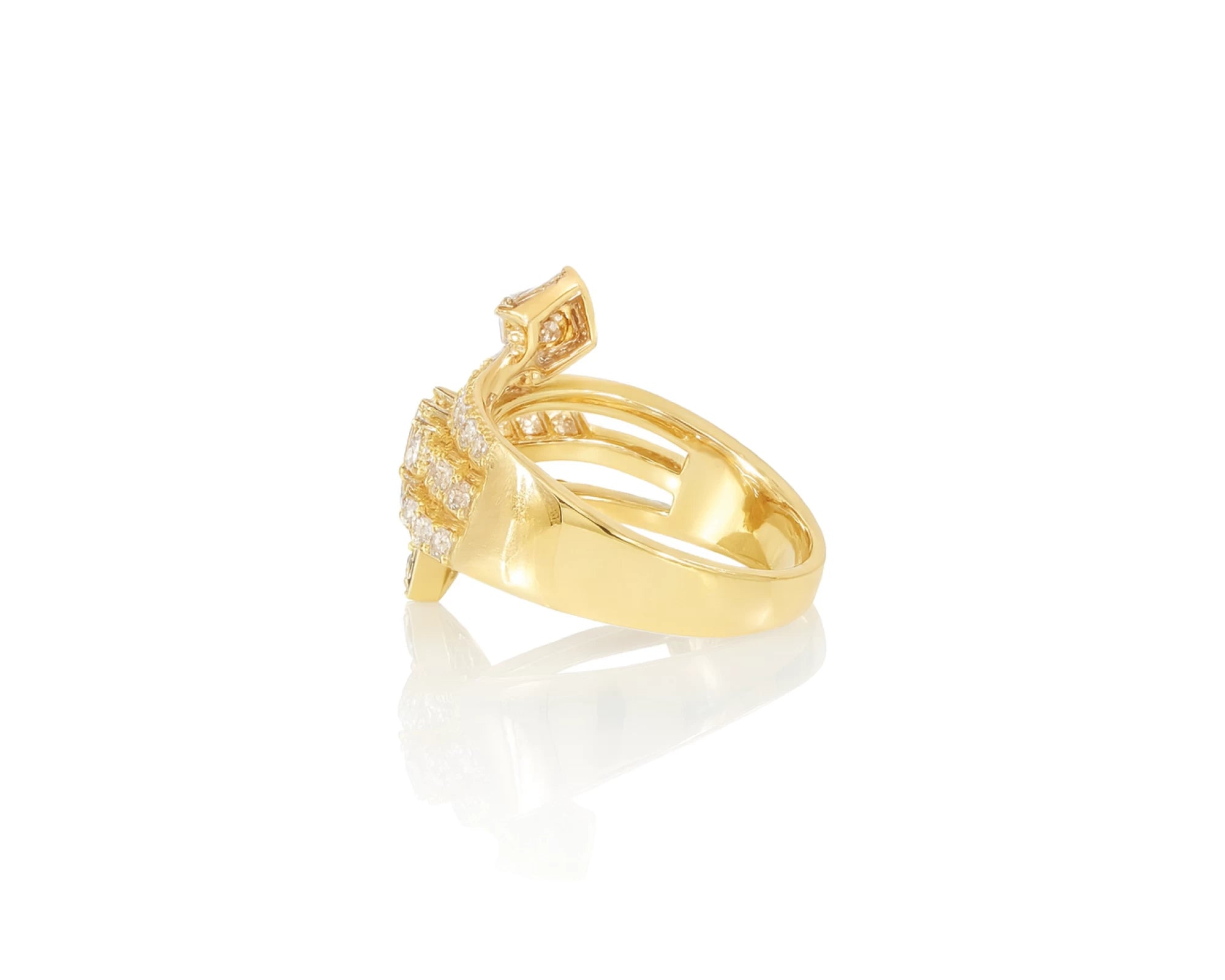 14k Gold Diamond Bypass Ring with Square Cluster & Baguette 0.75ct – lifestyle 1023