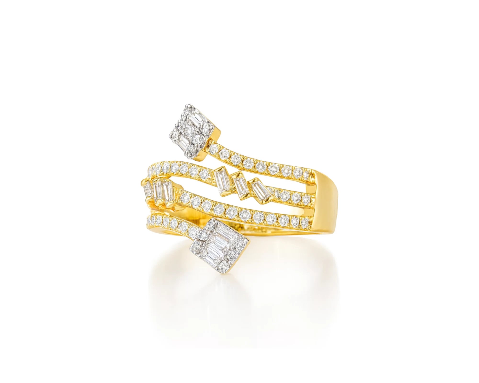 14k Gold Diamond Bypass Ring with Square Cluster & Baguette 0.75ct – lifestyle 1024