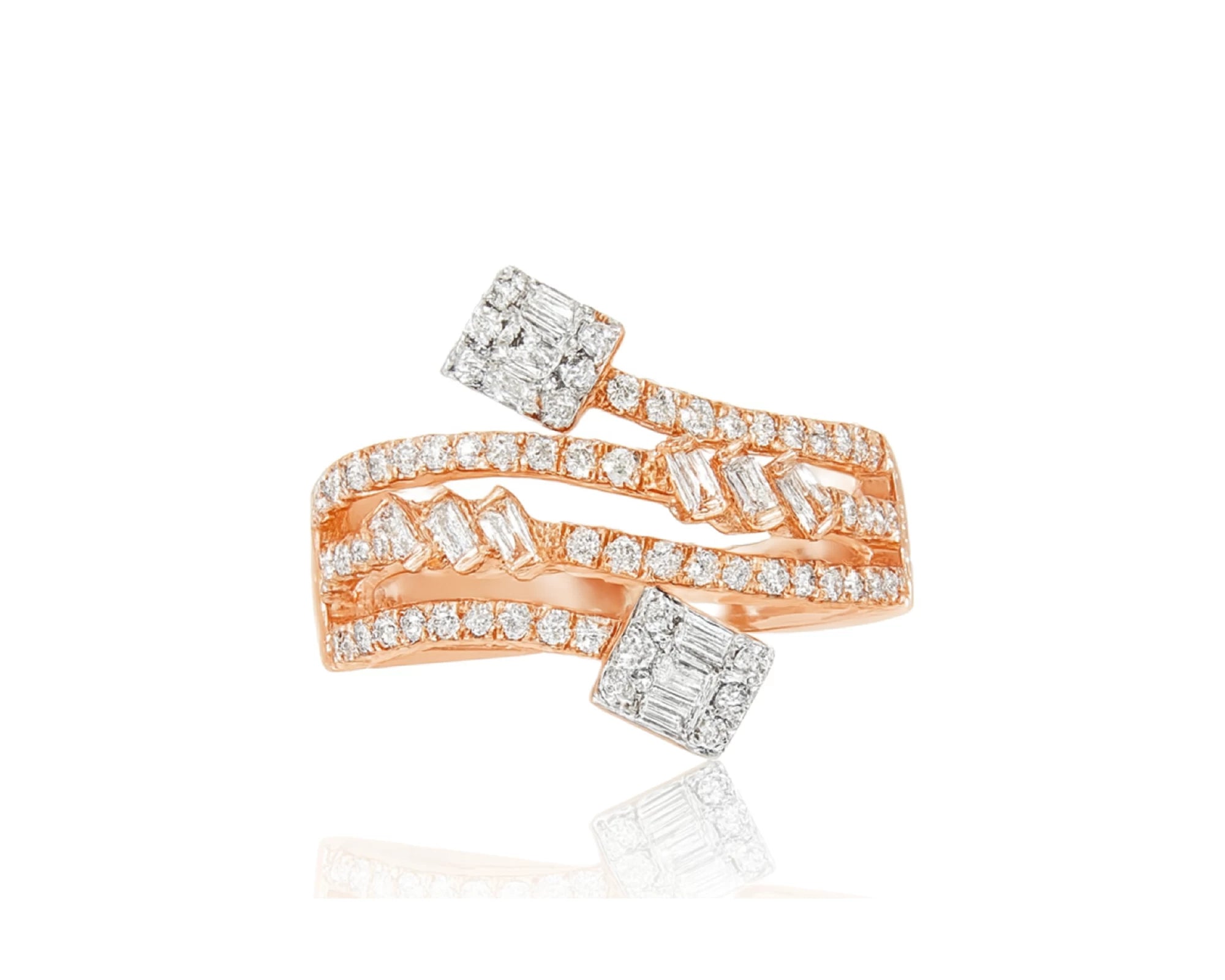 14k Gold Diamond Bypass Ring with Square Cluster & Baguette 0.75ct – lifestyle 1025