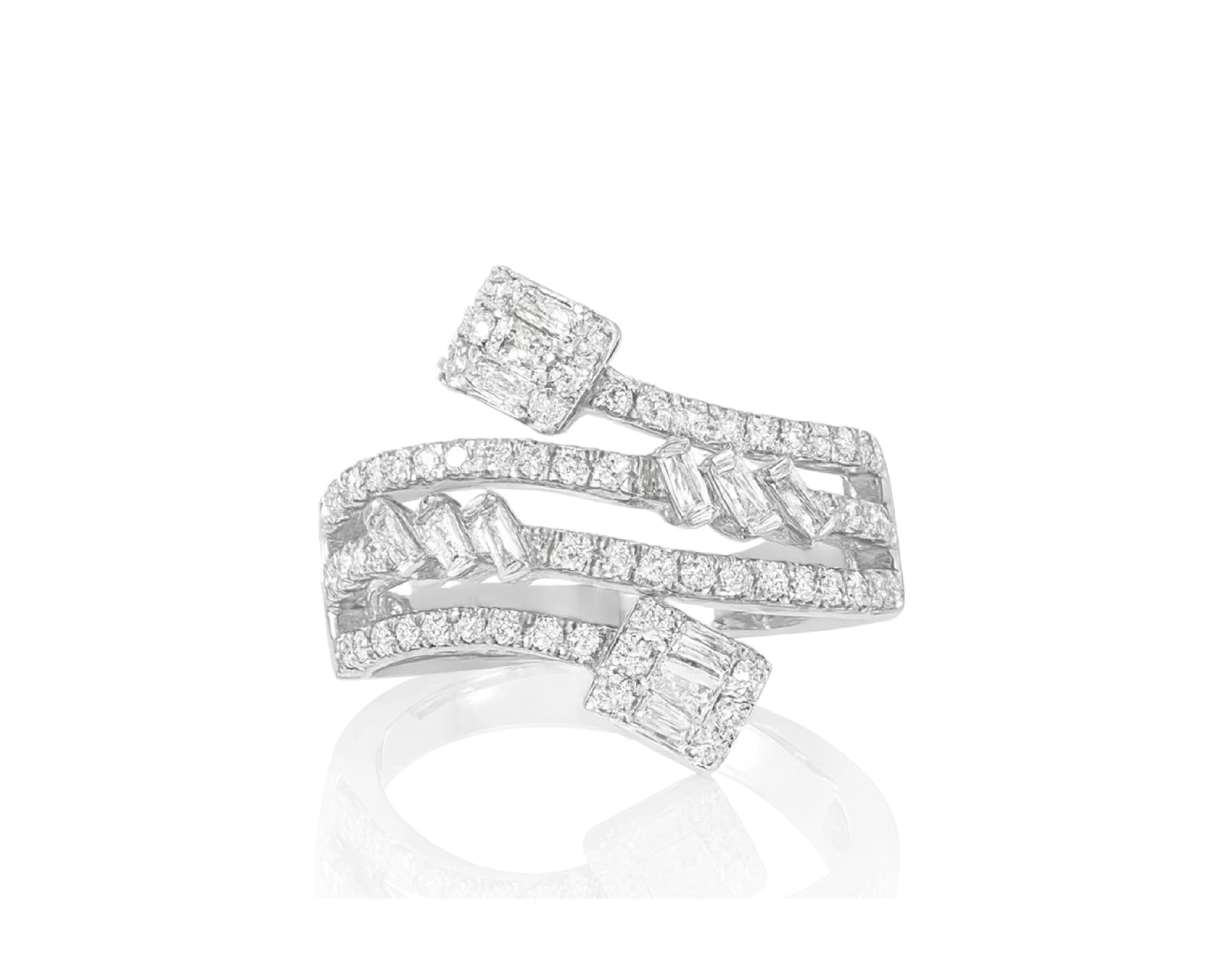14k Gold Diamond Bypass Ring with Square Cluster & Baguette 0.75ct – lifestyle 1026