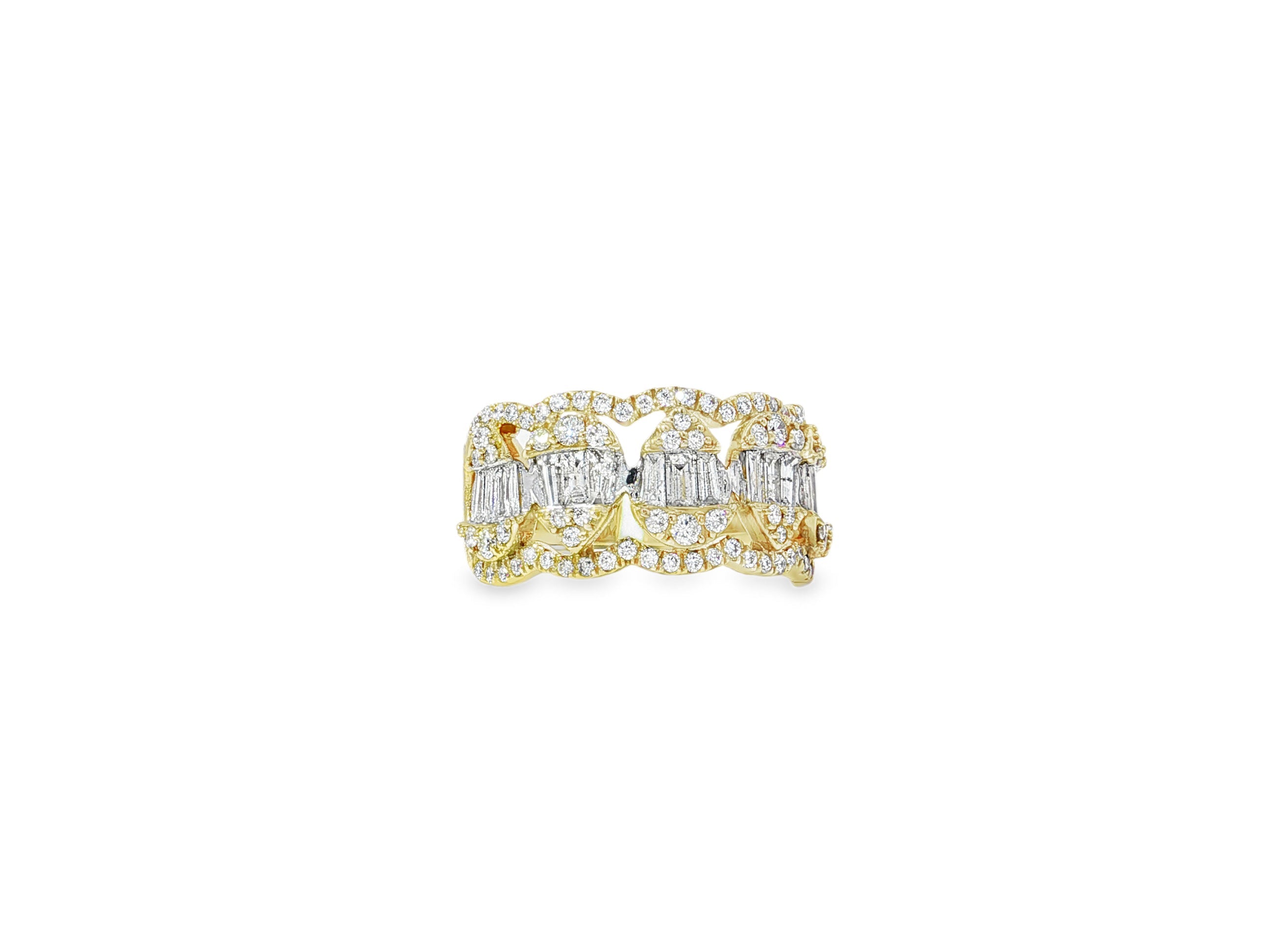 14k Gold Diamond Chain - Link Band Ring with Baguette & Round 1.45ct - AVI THE JEWELER