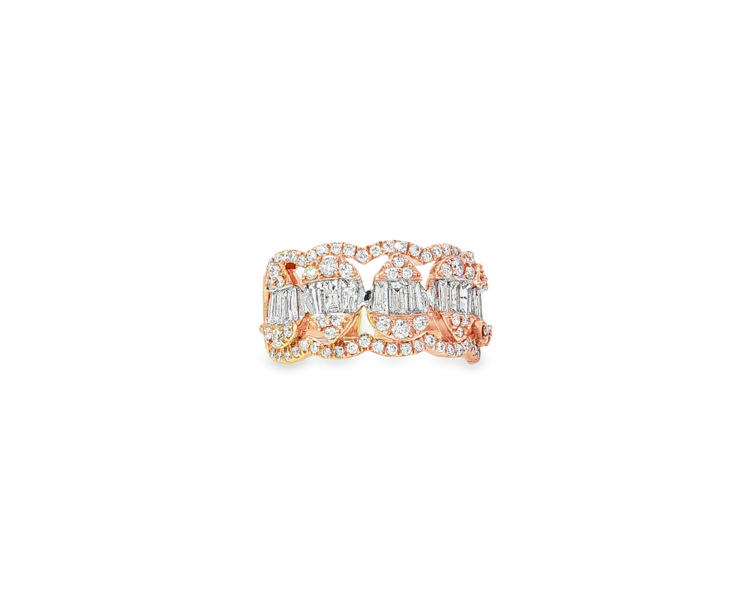 14k Gold Diamond Chain - Link Band Ring with Baguette & Round 1.45ct - AVI THE JEWELER