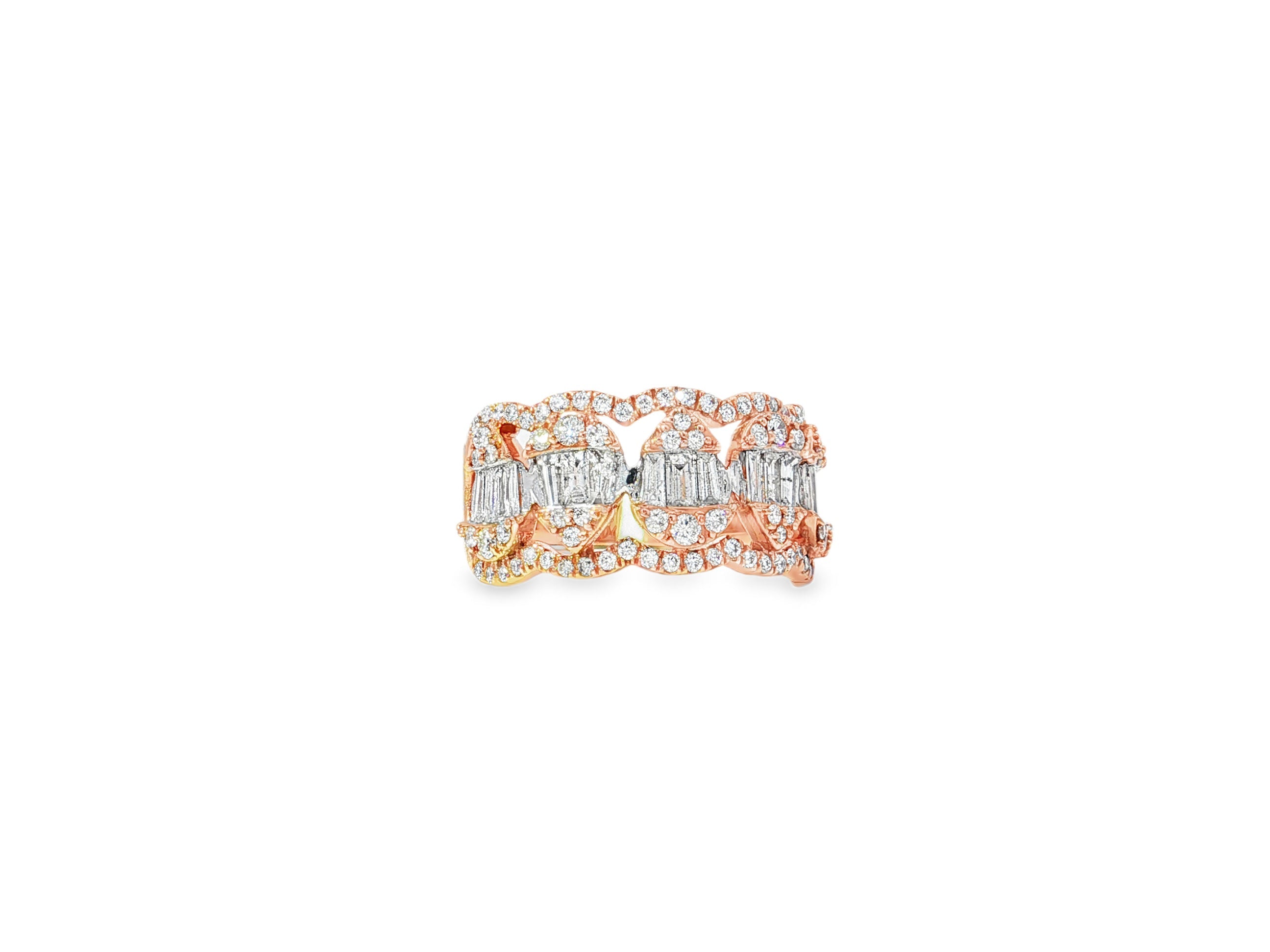 14k Gold Diamond Chain - Link Band Ring with Baguette & Round 1.45ct - AVI THE JEWELER