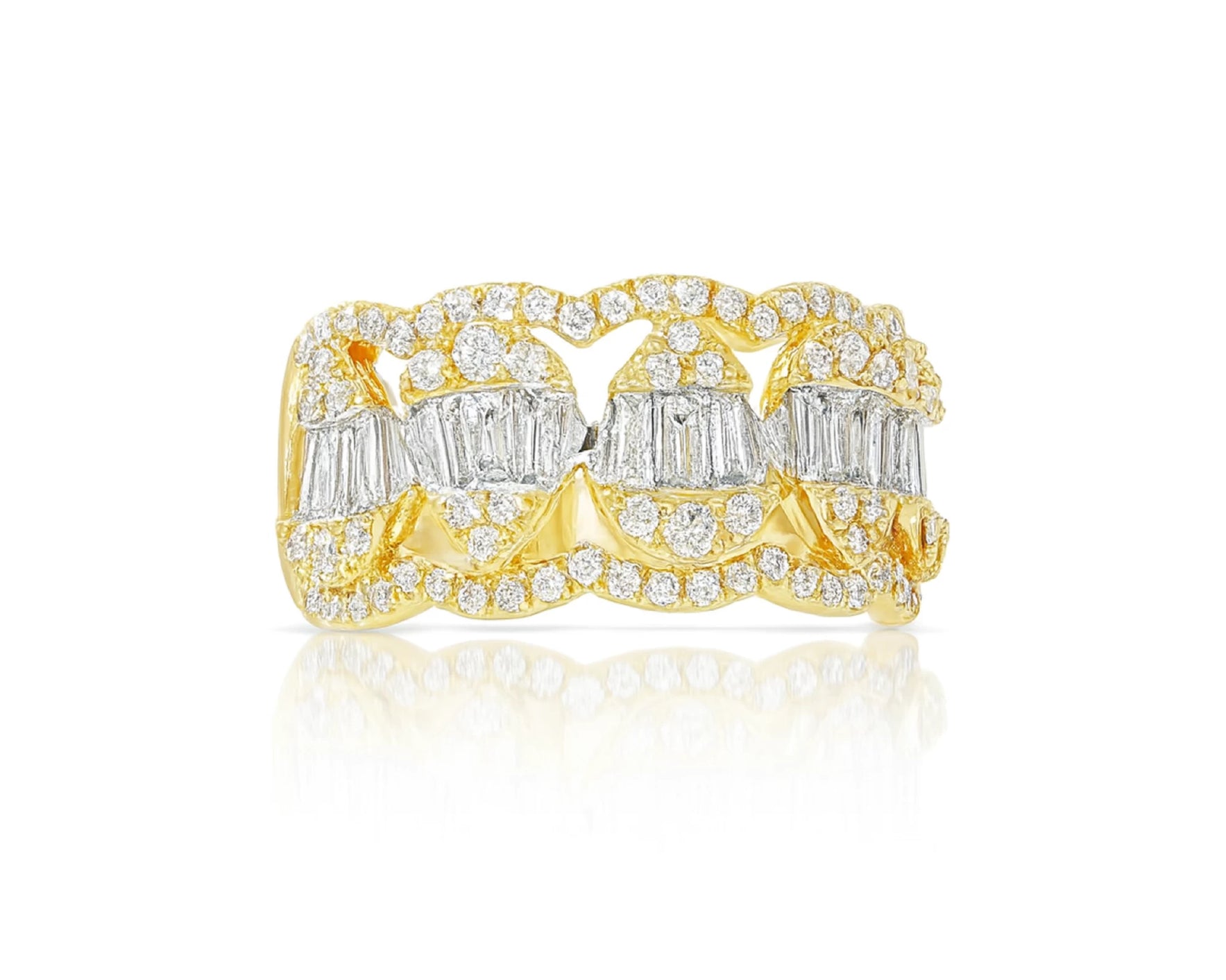 14k Gold Diamond Chain-Link Band Ring with Baguette & Round 1.45ct – lifestyle 1001