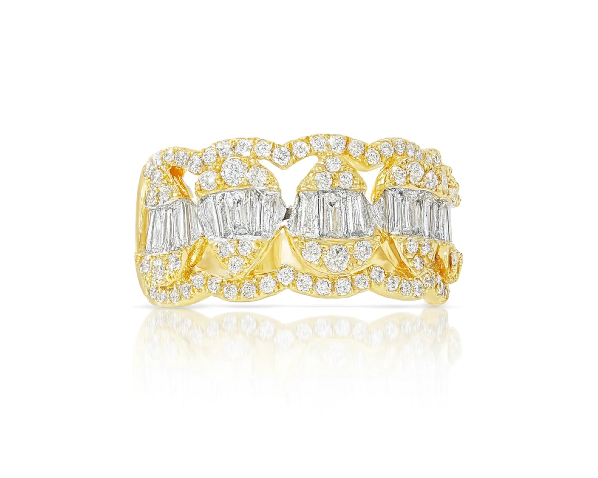 14k Gold Diamond Chain-Link Band Ring with Baguette & Round 1.45ct – lifestyle 1001