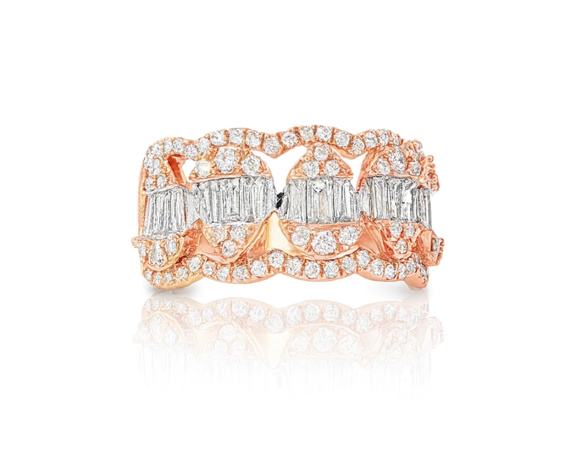 14k Gold Diamond Chain-Link Band Ring with Baguette & Round 1.45ct – lifestyle 1290