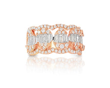 14k Gold Diamond Chain-Link Band Ring with Baguette & Round 1.45ct