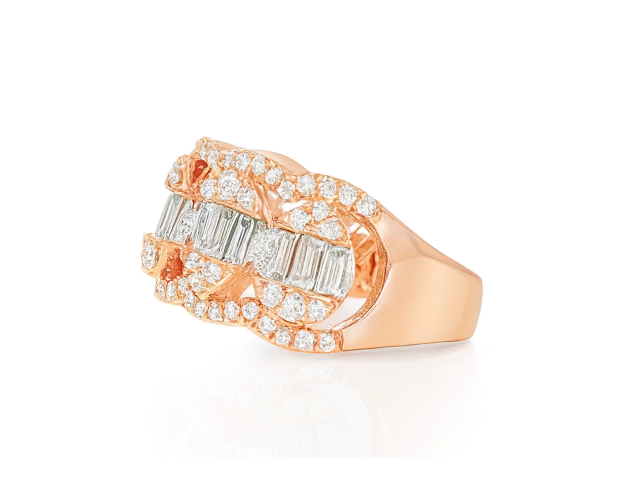 14k Gold Diamond Chain-Link Band Ring with Baguette & Round 1.45ct – lifestyle 1292