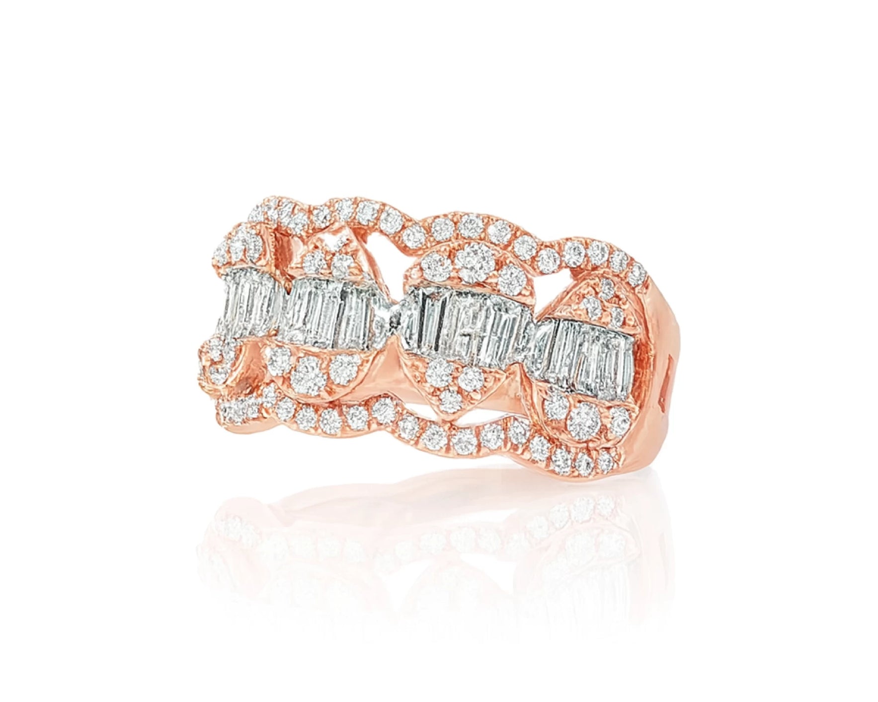 14k Gold Diamond Chain-Link Band Ring with Baguette & Round 1.45ct – lifestyle 1293