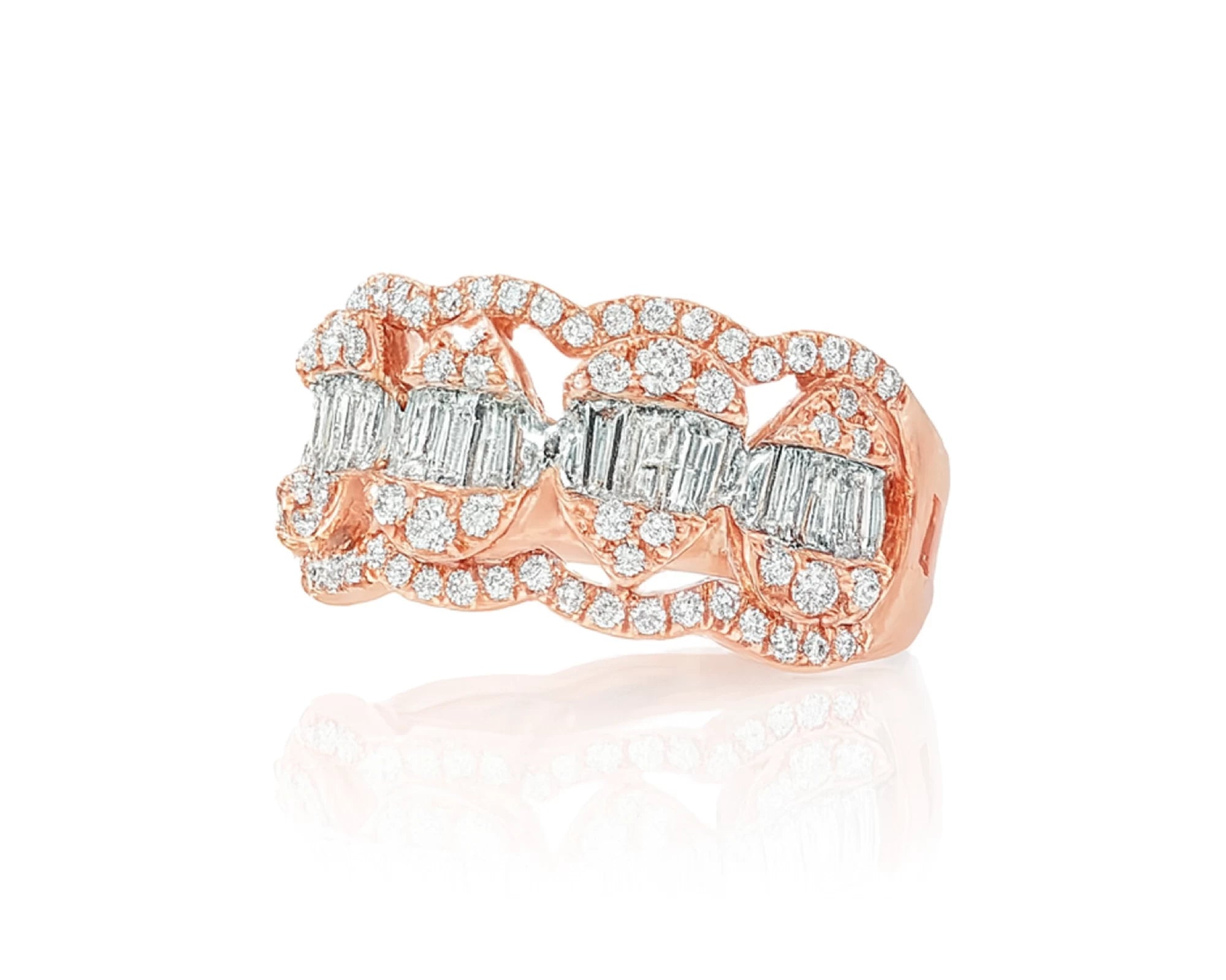 14k Gold Diamond Chain-Link Band Ring with Baguette & Round 1.45ct – lifestyle 1293