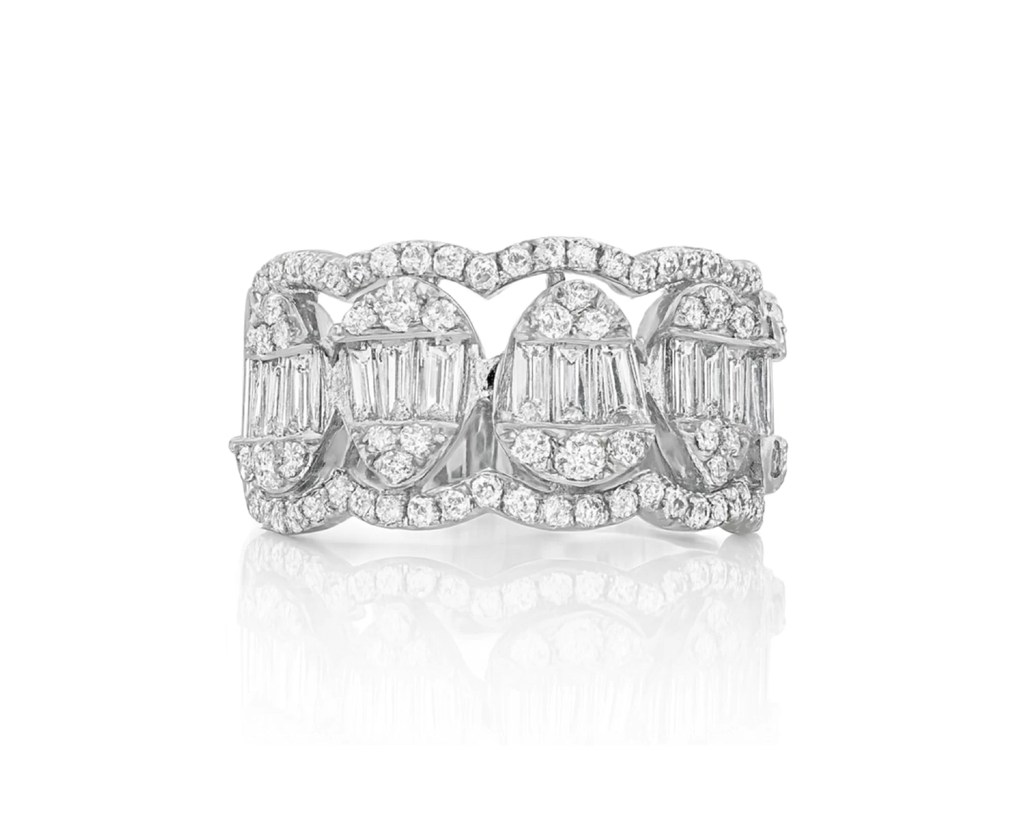 14k Gold Diamond Chain-Link Band Ring with Baguette & Round 1.45ct – lifestyle 1294