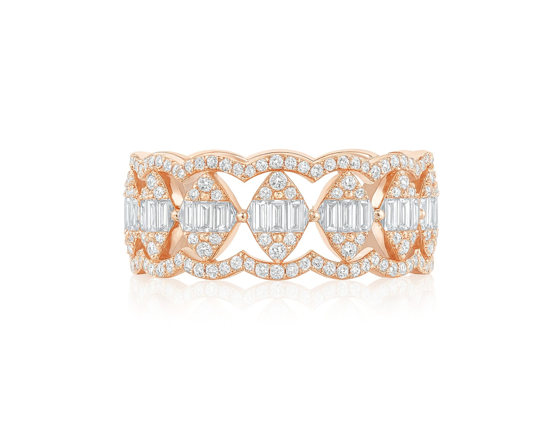 14k Gold Diamond Chain-Link Band Ring with Baguette & Round 1.45ct – lifestyle 708