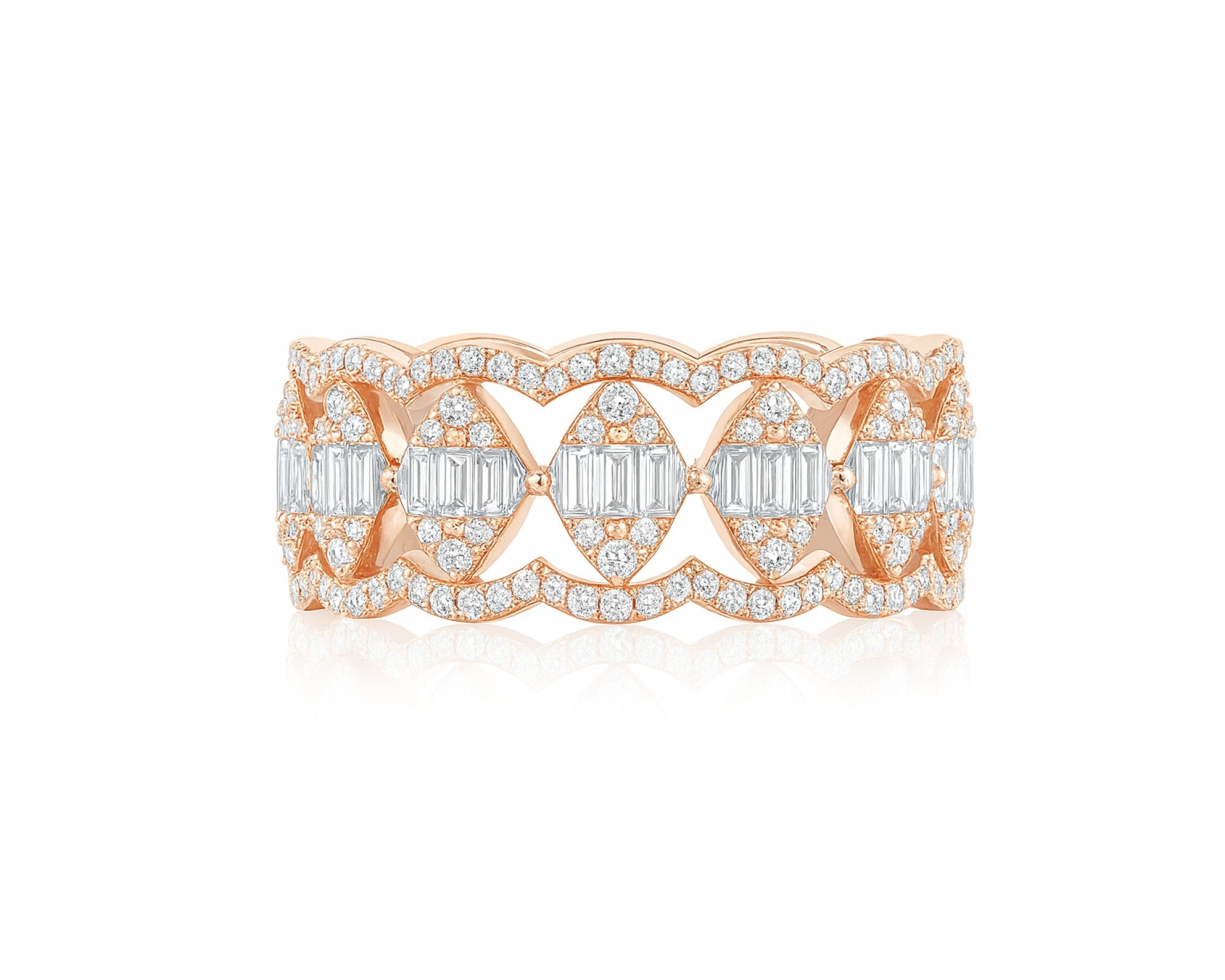 14k Gold Diamond Chain-Link Band Ring with Baguette & Round 1.45ct – lifestyle 708
