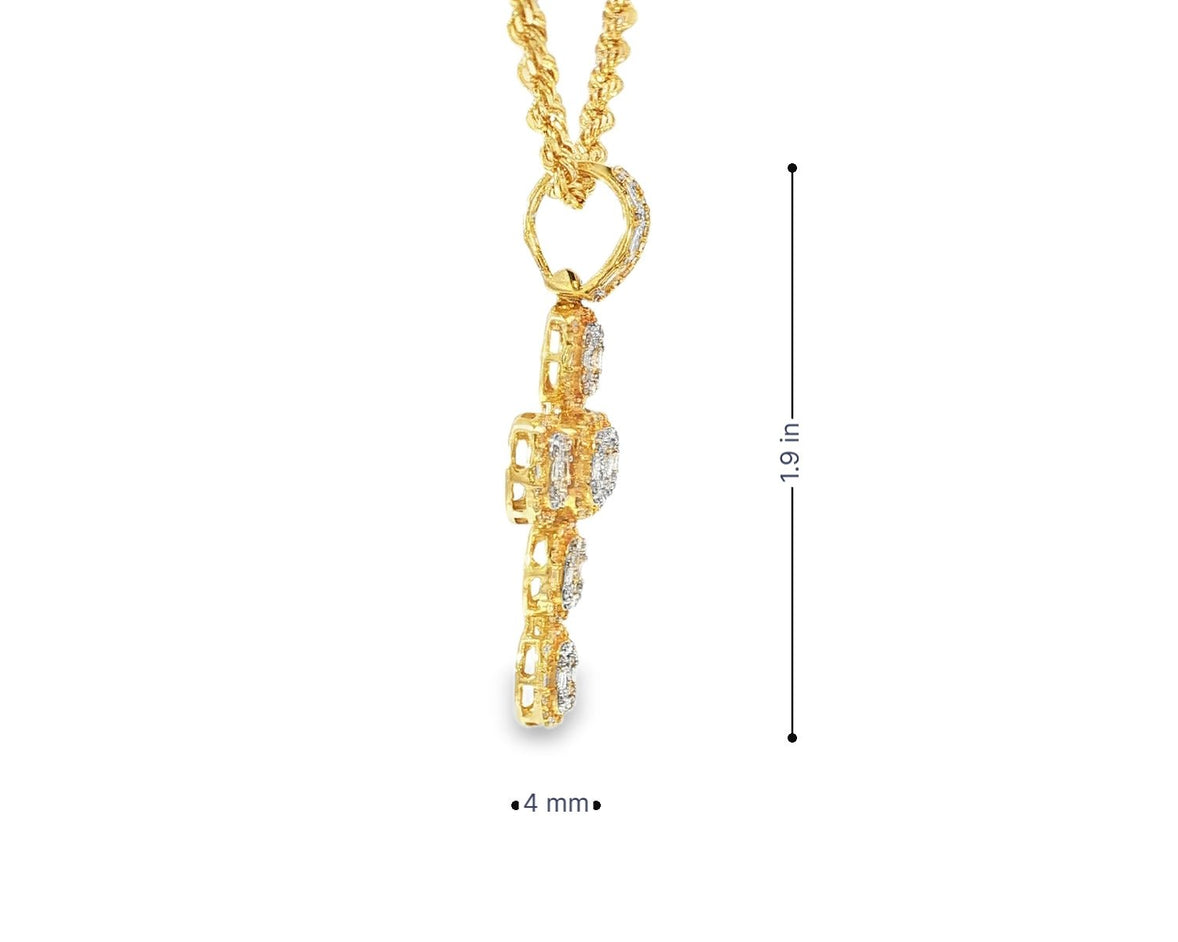 14k Gold Diamond Cross Pendant with Cushion - Shape Cluster Design 1.40ct - AVI THE JEWELER