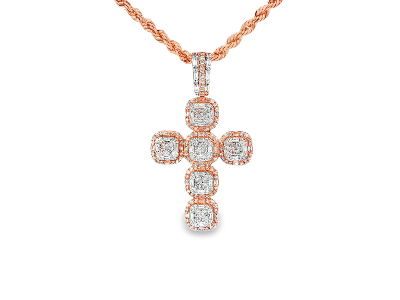 14k Gold Diamond Cross Pendant with Cushion - Shape Cluster Design 1.40ct - AVI THE JEWELER