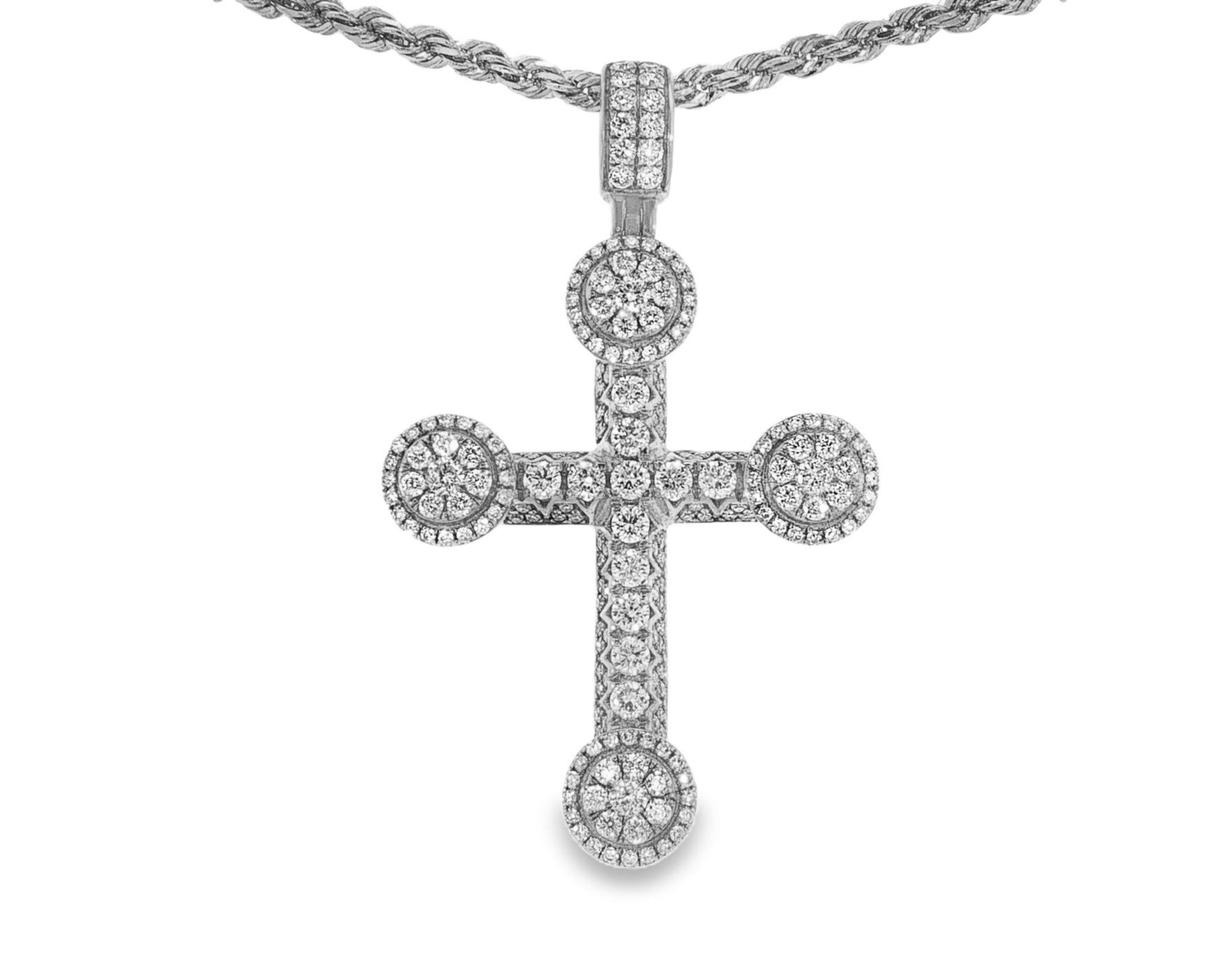 14k Gold Diamond Cross Pendant with Round - Cut Accents 2.50ct - AVI THE JEWELER