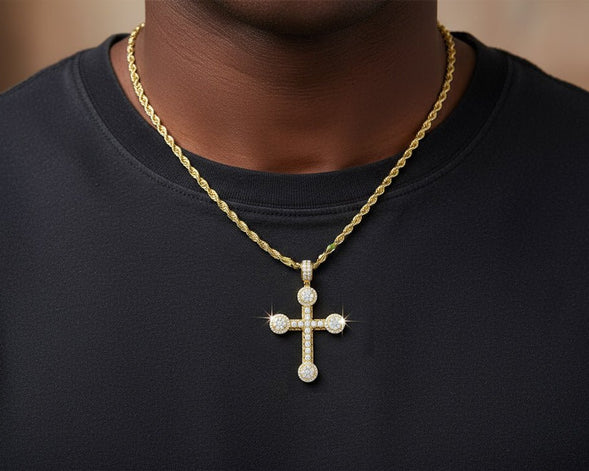14k Gold Diamond Cross Pendant with Round - Cut Accents 2.50ct - AVI THE JEWELER