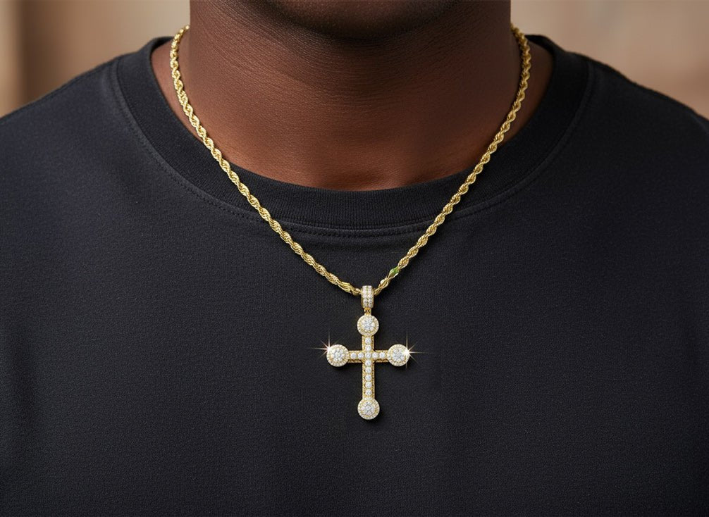 14k Gold Diamond Cross Pendant with Round - Cut Accents 2.50ct - AVI THE JEWELER