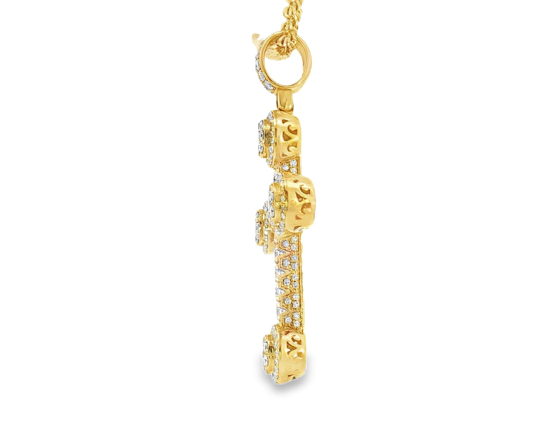 14k Gold Diamond Cross Pendant with Round - Cut Accents 2.50ct - AVI THE JEWELER