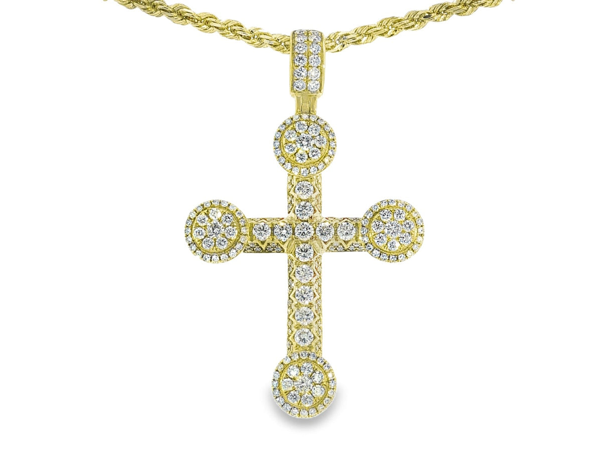 14k Gold Diamond Cross Pendant with Round - Cut Accents 2.50ct - AVI THE JEWELER