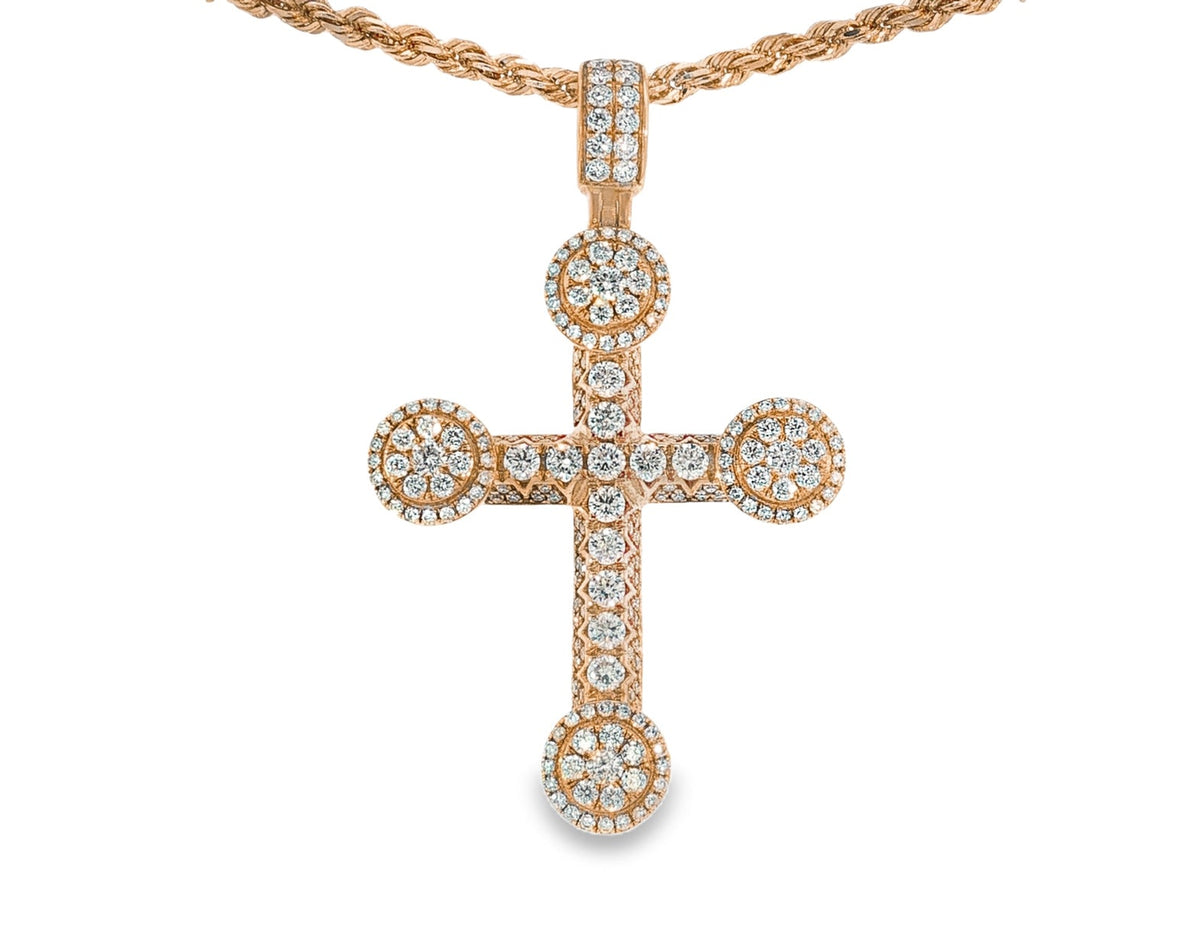 14k Gold Diamond Cross Pendant with Round - Cut Accents 2.50ct - AVI THE JEWELER