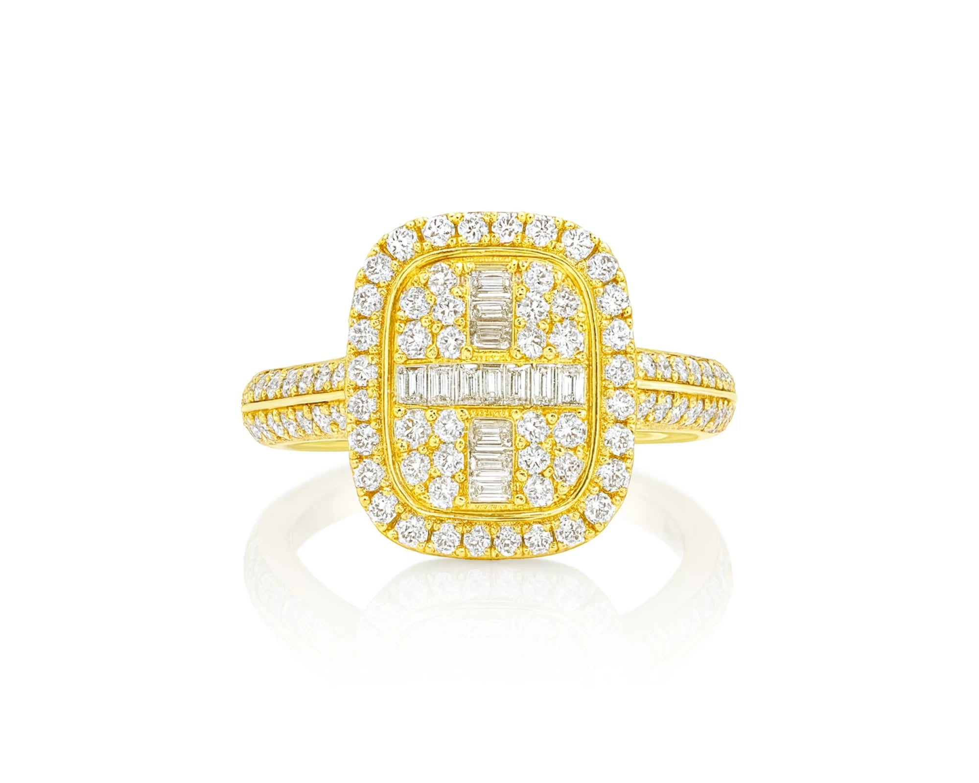 14k Gold Diamond Cushion Halo Ring with Round & Baguette 0.90ct – lifestyle 613