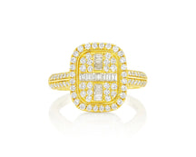 14k Gold Diamond Cushion Halo Ring with Round & Baguette 0.90ct