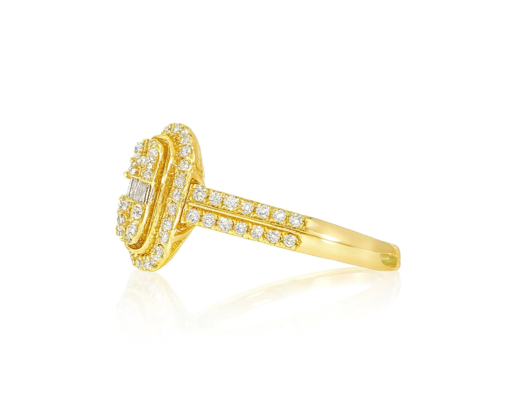 14k Gold Diamond Cushion Halo Ring with Round & Baguette 0.90ct – lifestyle 615