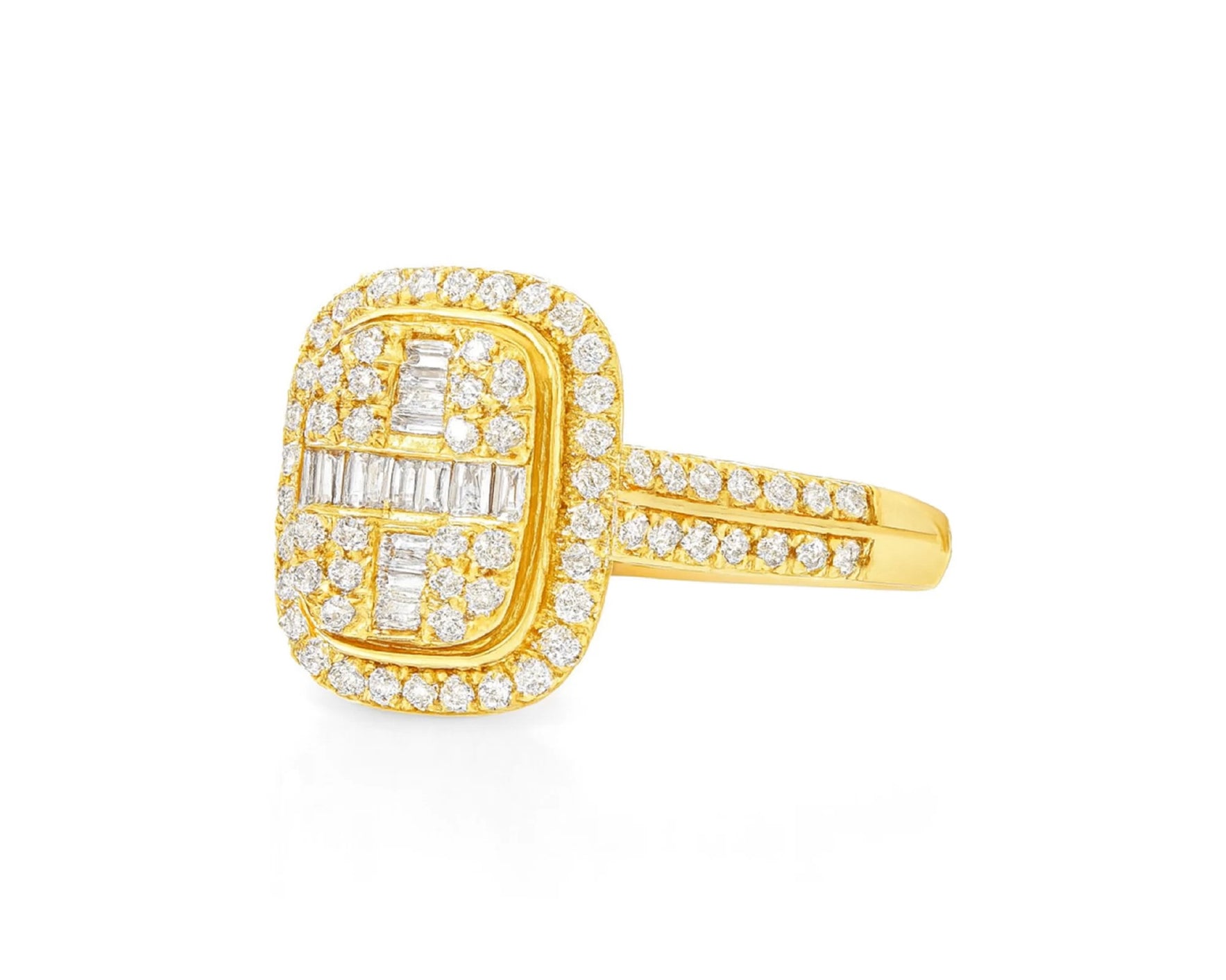 14k Gold Diamond Cushion Halo Ring with Round & Baguette 0.90ct – lifestyle 617