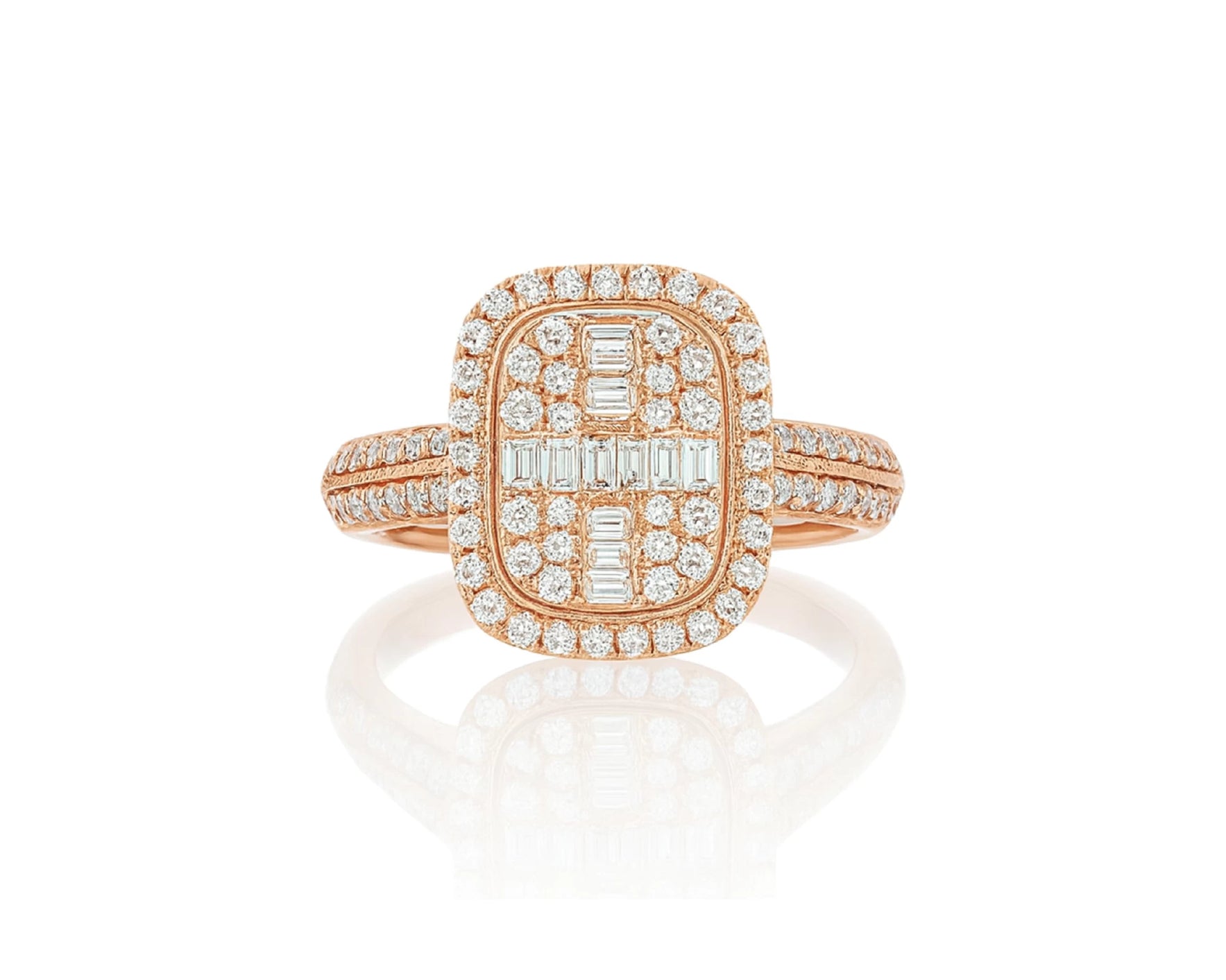 14k Gold Diamond Cushion Halo Ring with Round & Baguette 0.90ct – lifestyle 618