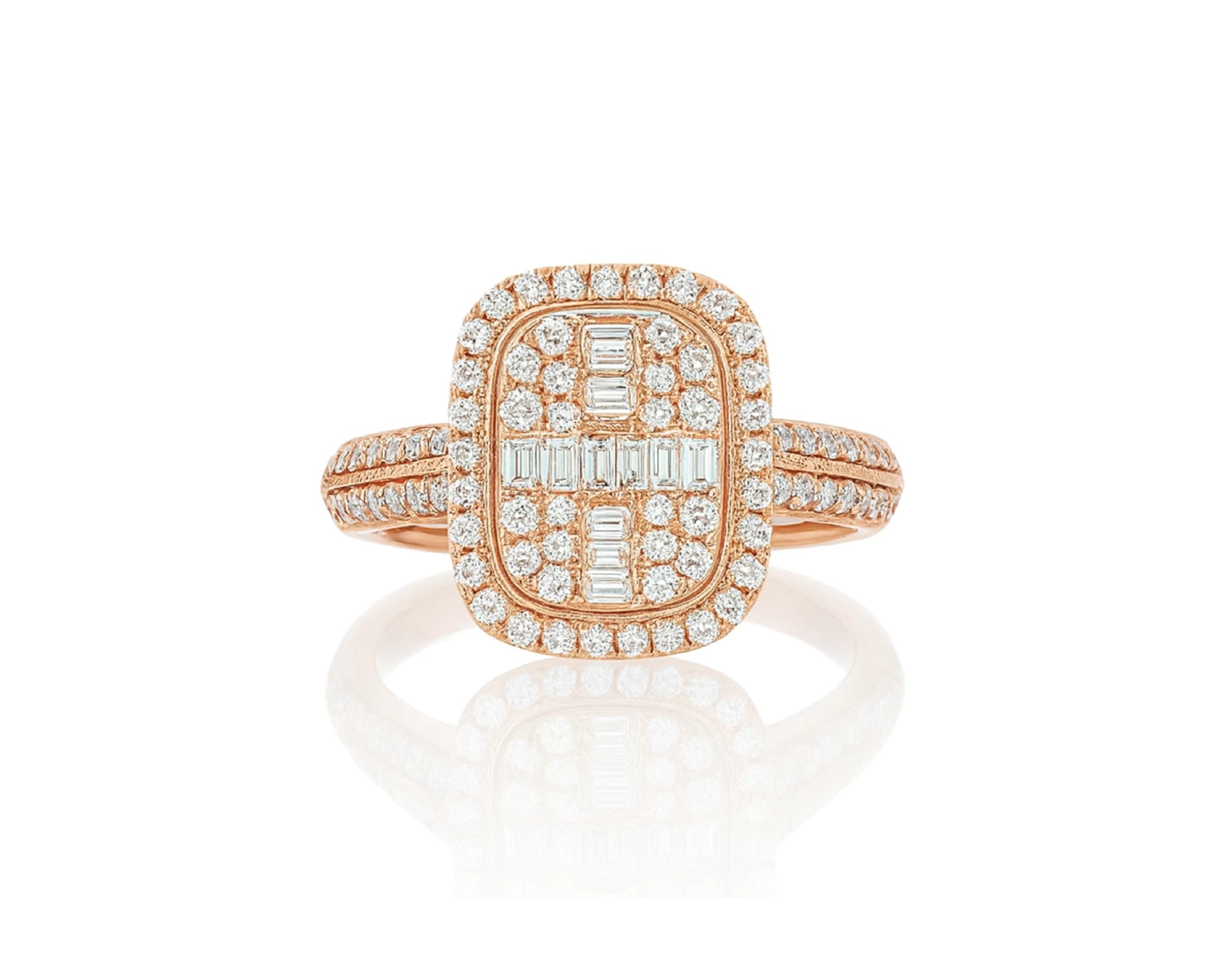 14k Gold Diamond Cushion Halo Ring with Round & Baguette 0.90ct – lifestyle 618