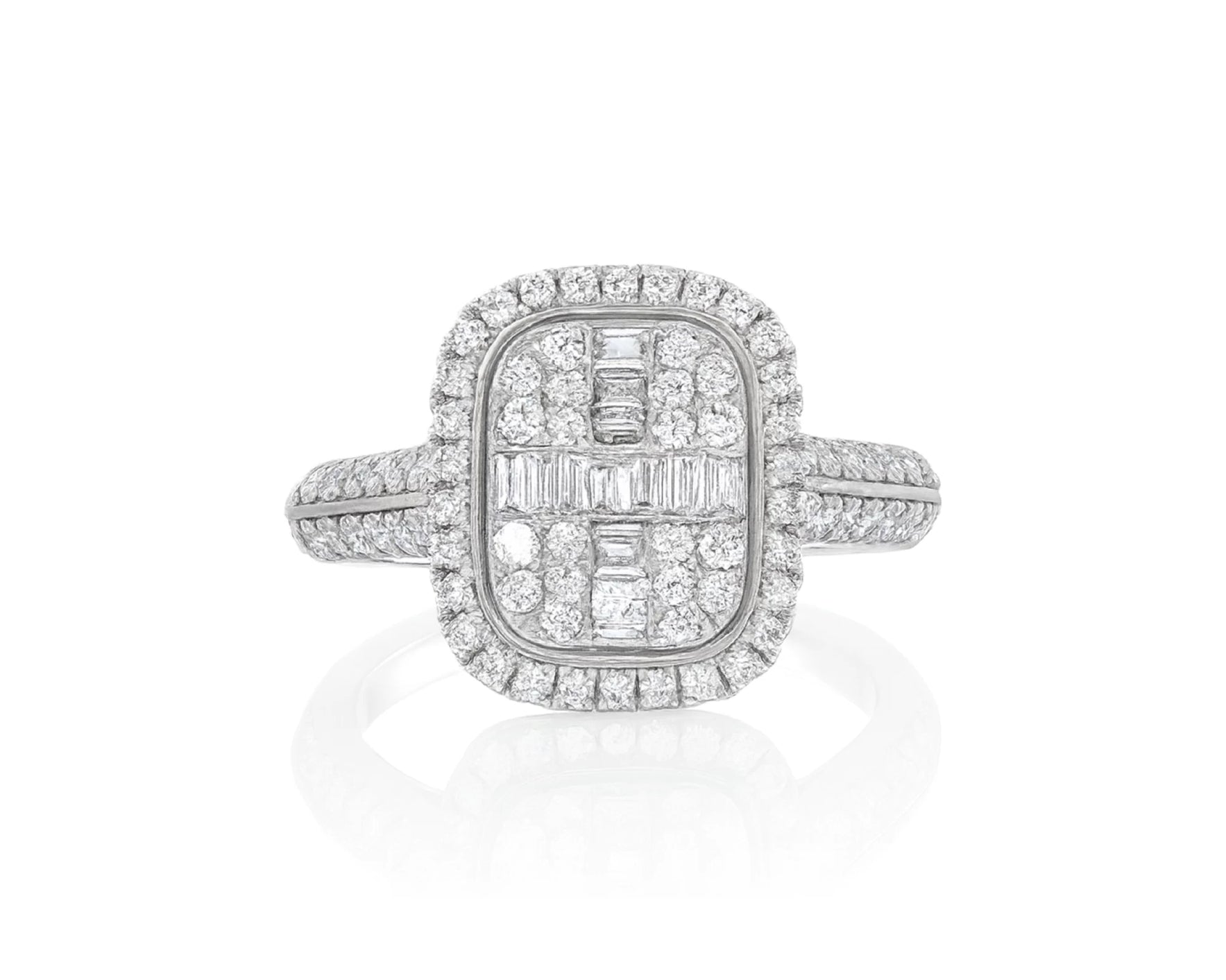 14k Gold Diamond Cushion Halo Ring with Round & Baguette 0.90ct – lifestyle 619