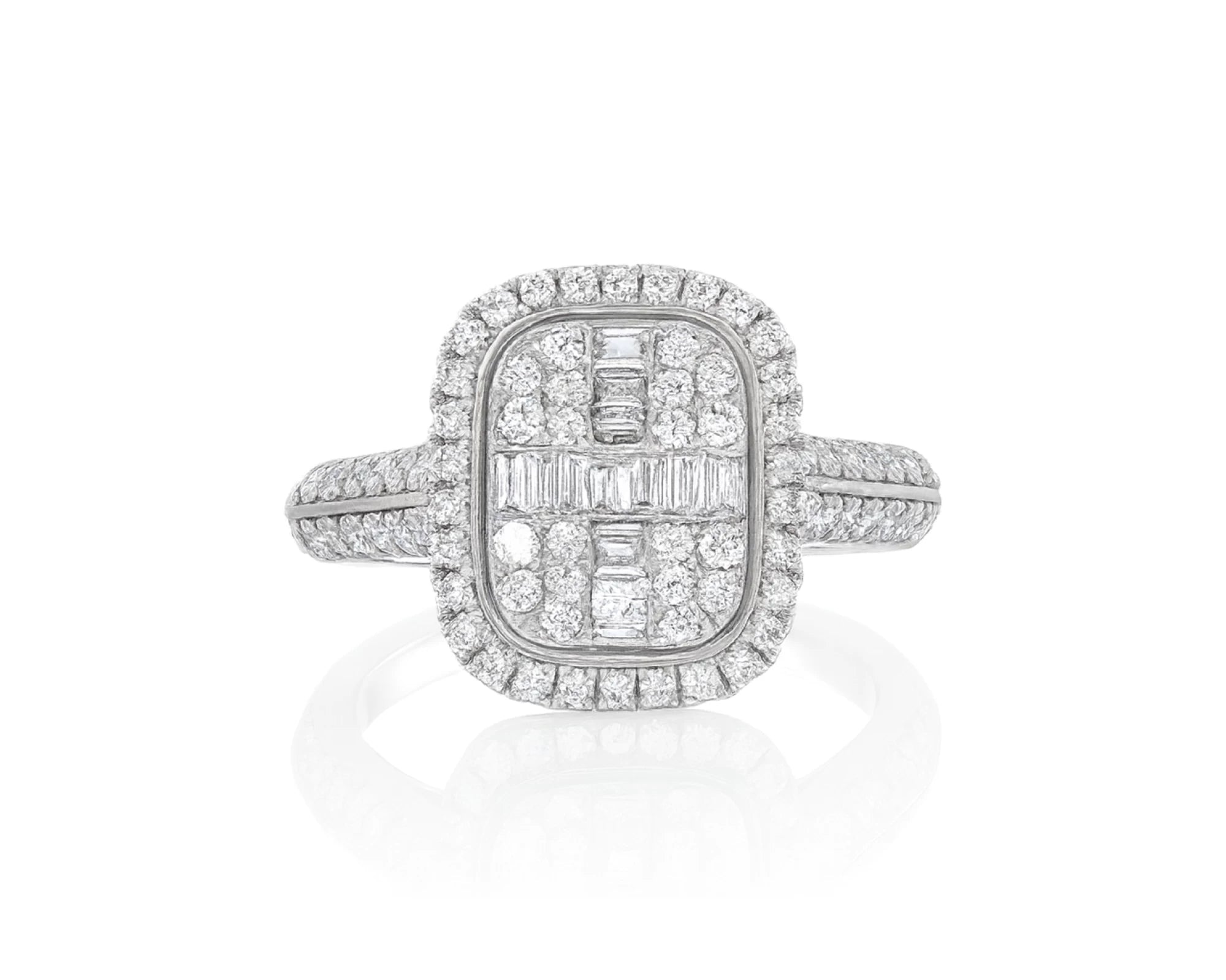 14k Gold Diamond Cushion Halo Ring with Round & Baguette 0.90ct – lifestyle 619