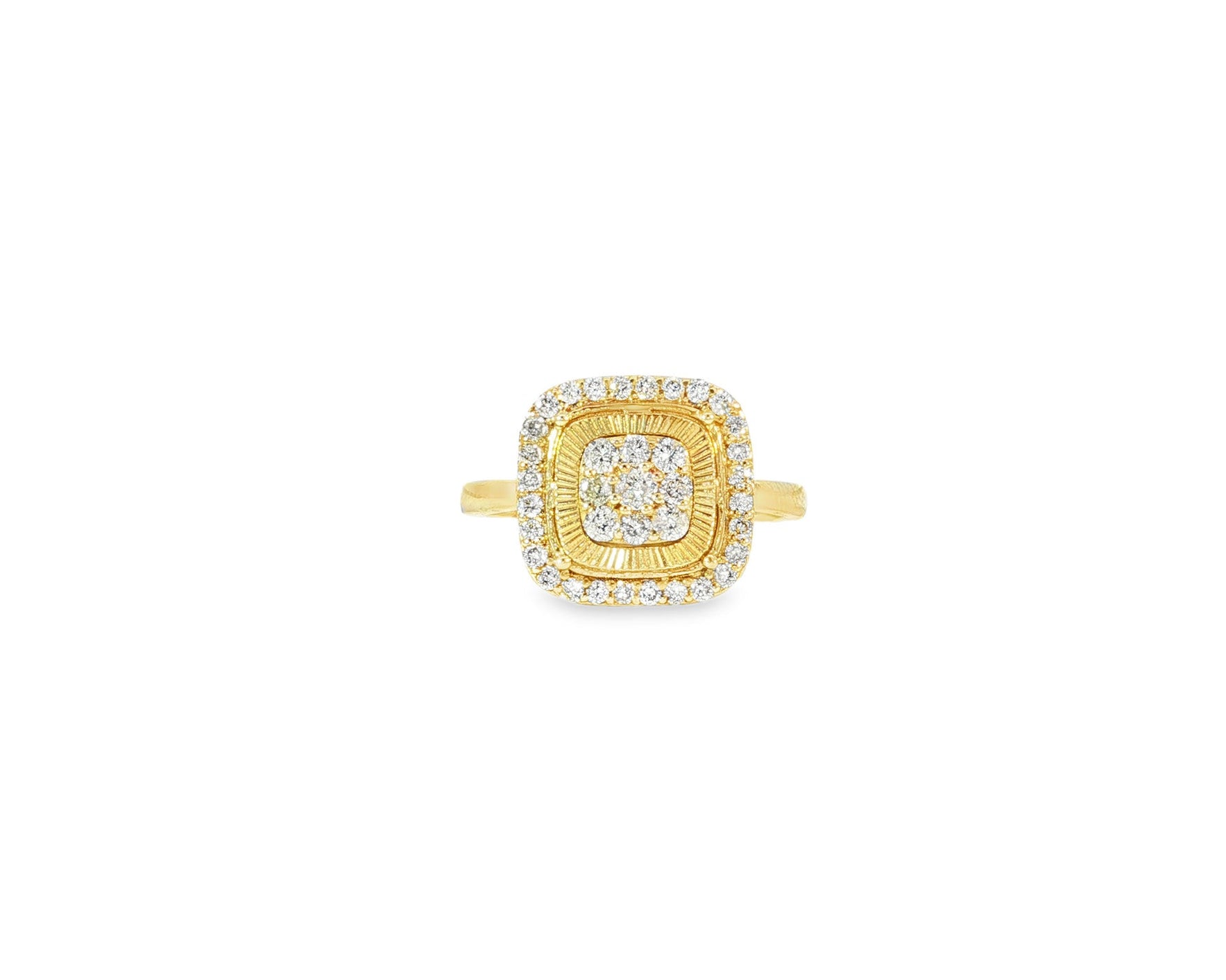 14k Gold Diamond Cushion Halo Ring with Round Cluster Center 0.55ct - AVI THE JEWELER