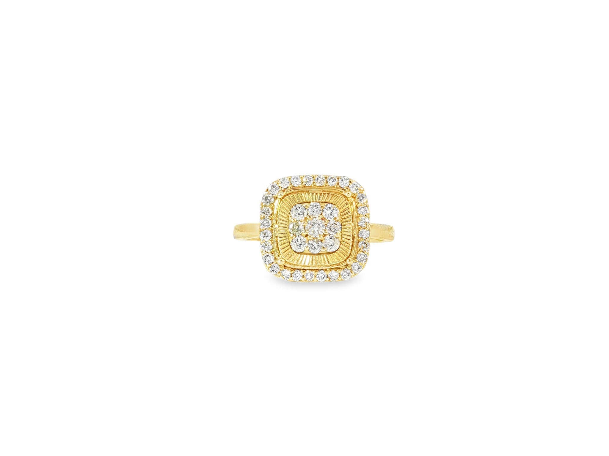 14k Gold Diamond Cushion Halo Ring with Round Cluster Center 0.55ct - AVI THE JEWELER