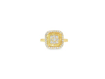 14k Gold Diamond Cushion Halo Ring with Round Cluster Center 0.55ct