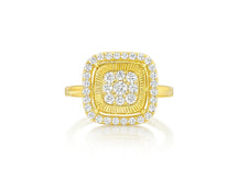 14k Gold Diamond Cushion Halo Ring with Round Cluster Center 0.55ct