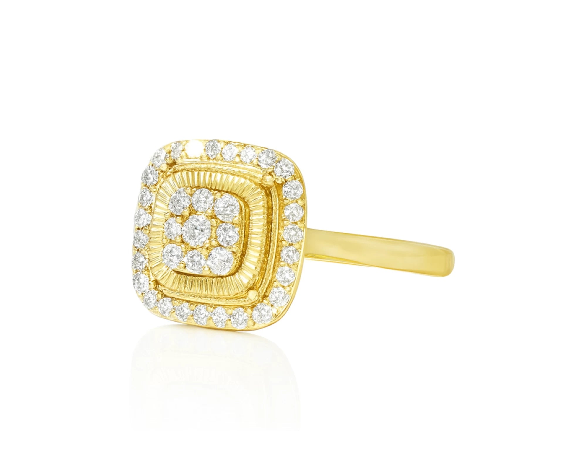 14k Gold Diamond Cushion Halo Ring with Round Cluster Center 0.55ct – lifestyle 640