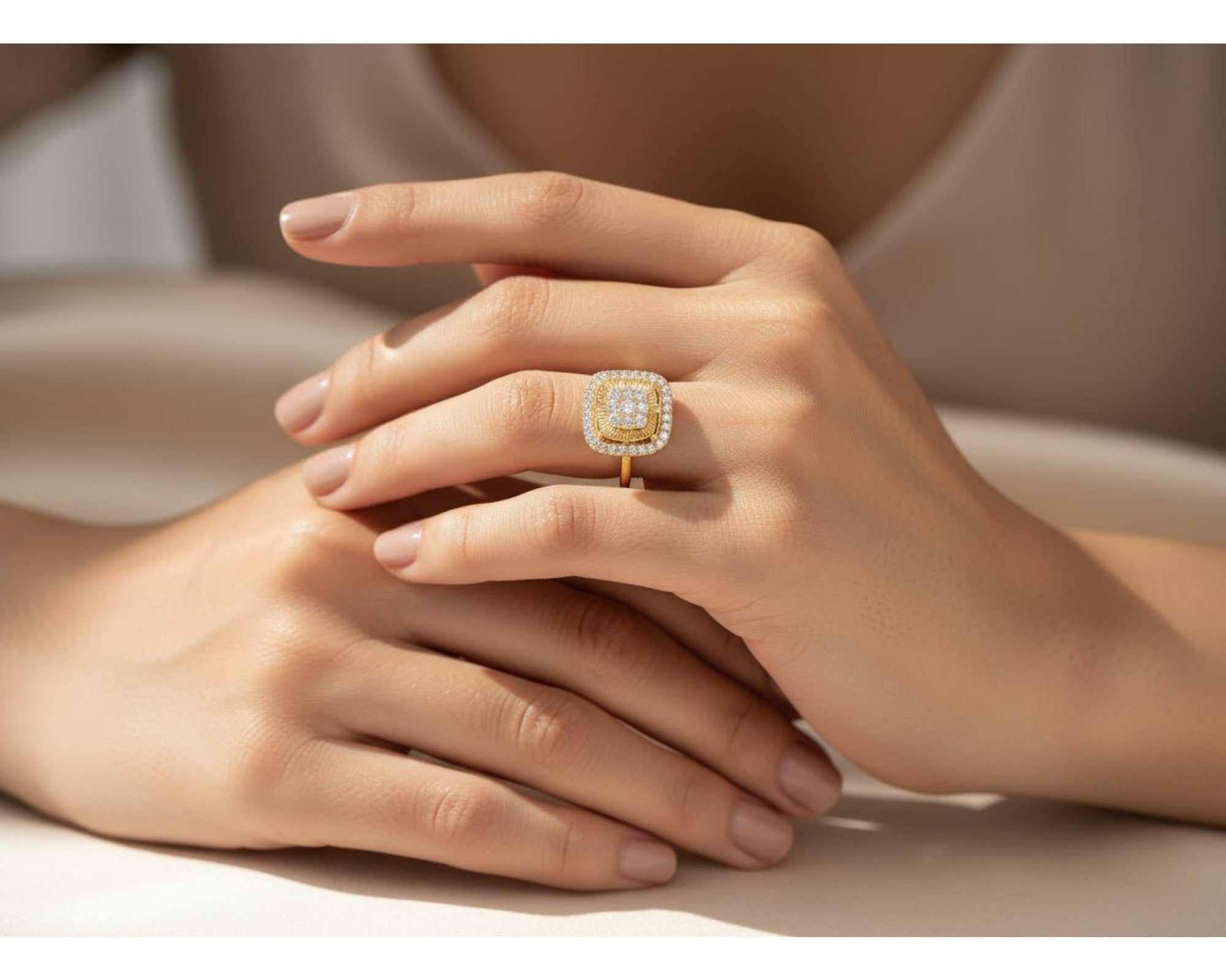 14k Gold Diamond Cushion Halo Ring with Round Cluster Center 0.55ct – view 2