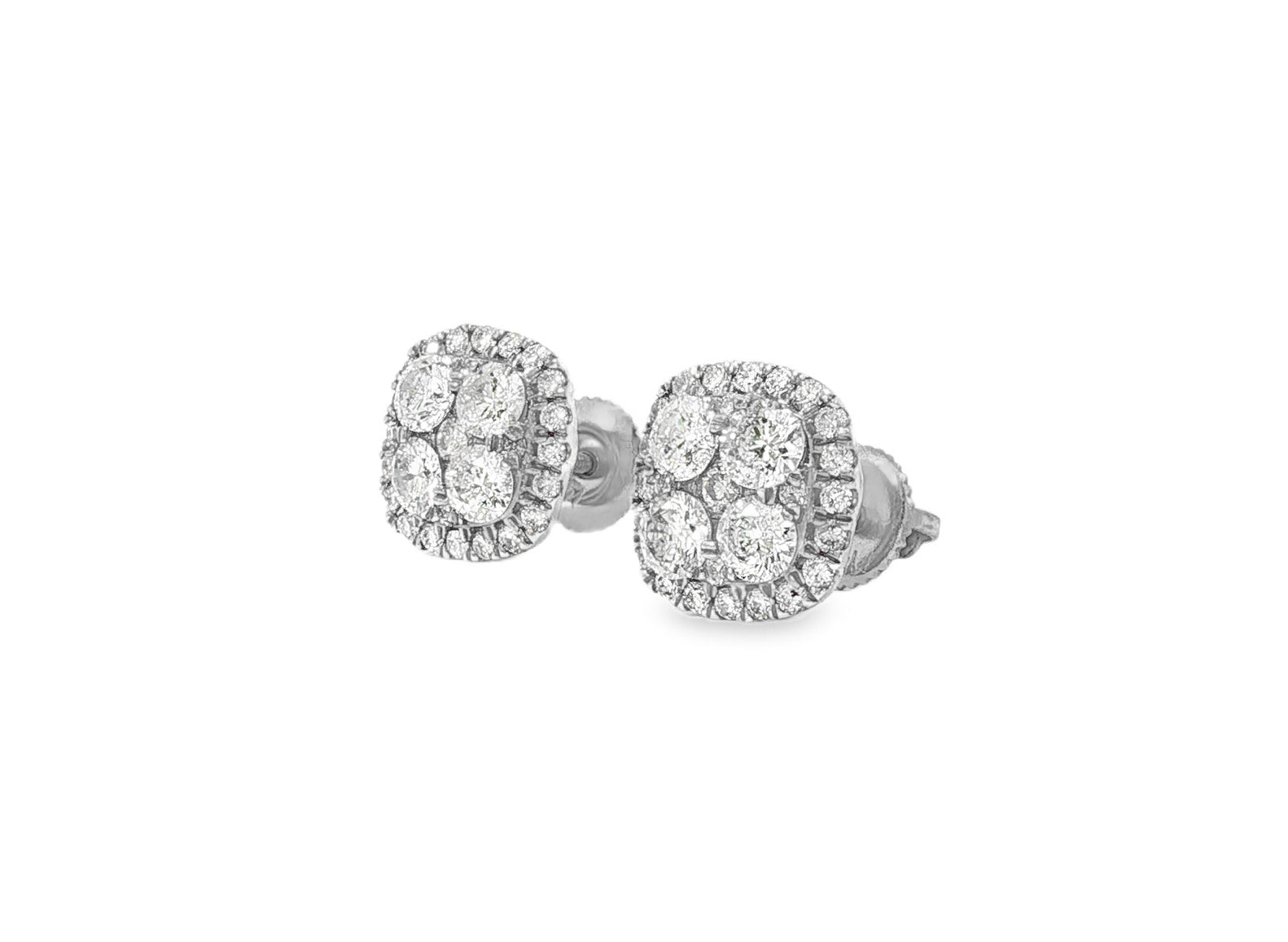 14k Gold Diamond Cushion - Shape Cluster Stud Earrings with Round - Cut Halo 1.00ct - AVI THE JEWELER
